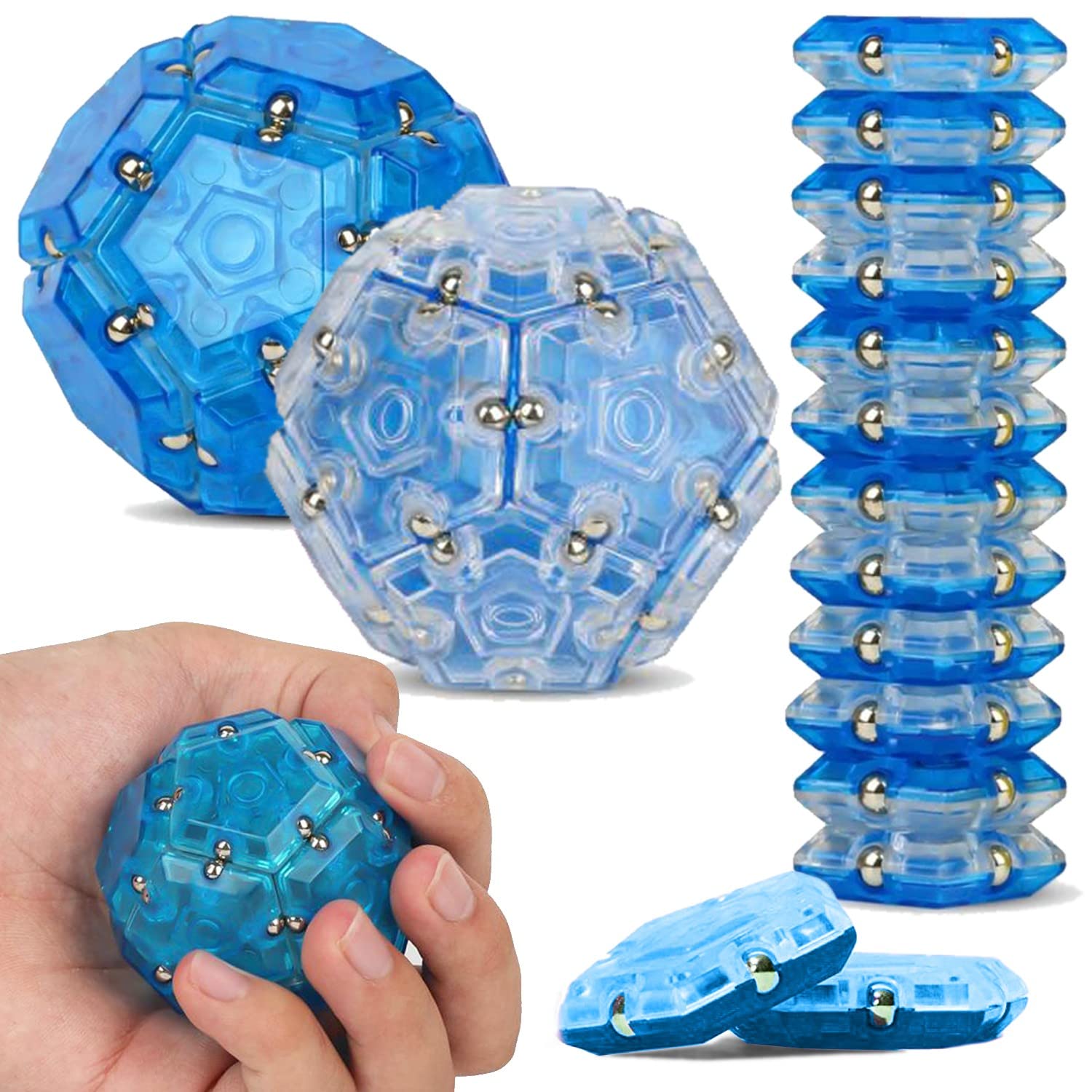 12-Piece Magnetic Pentagon Blocks Set - Stress Relief Fidget Sphere Desk Toy for Adults | Office Gadgets & Cool Toys for Anxiety Relief & Focus Boosting