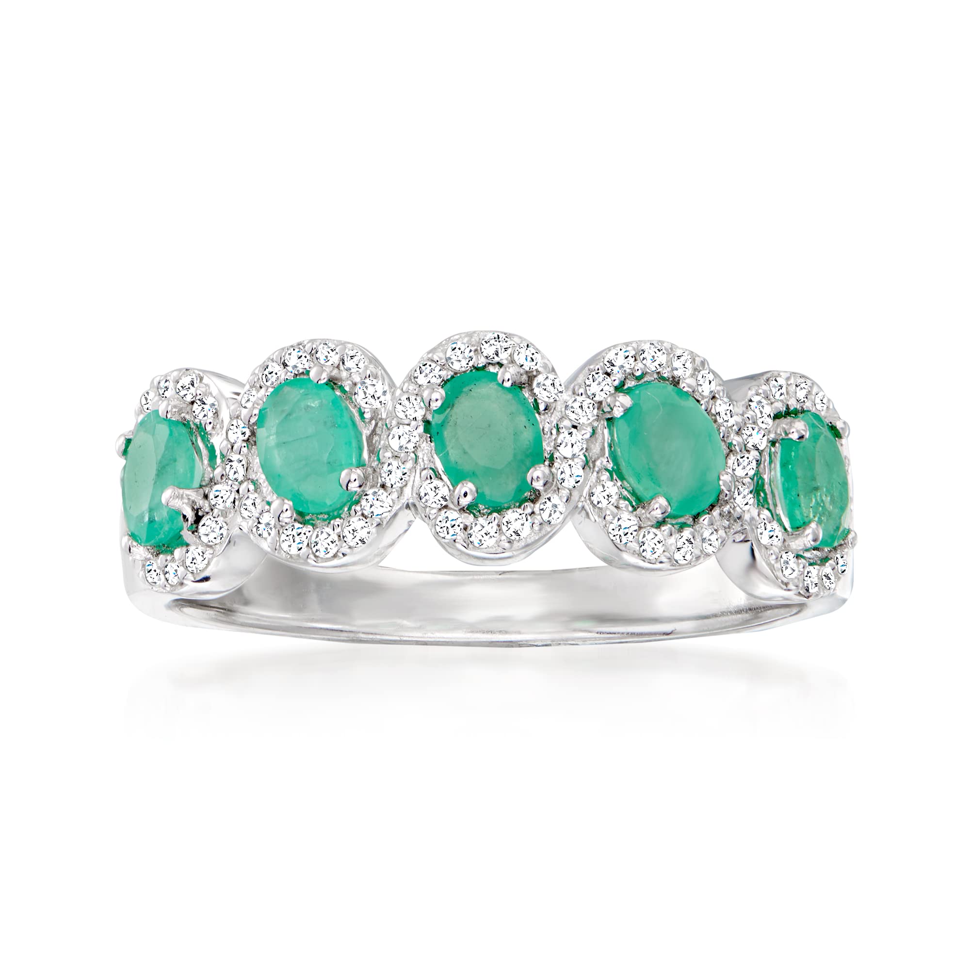Ross-Simons 0.60 Carat Total Weight Emerald and 0.14 Carat Diamond Sterling Silver Ring | Elegant Birthstone Jewelry for Women, Perfect for Anniversaries, Engagements & Special Occasions