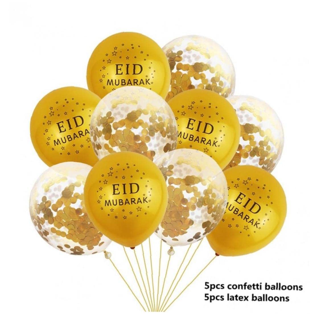 10pcs Golden Transparent Eid al-Fitr Balloons - Ramadan Mubarak Party Decorations for Home, Mosque & Community Celebrations