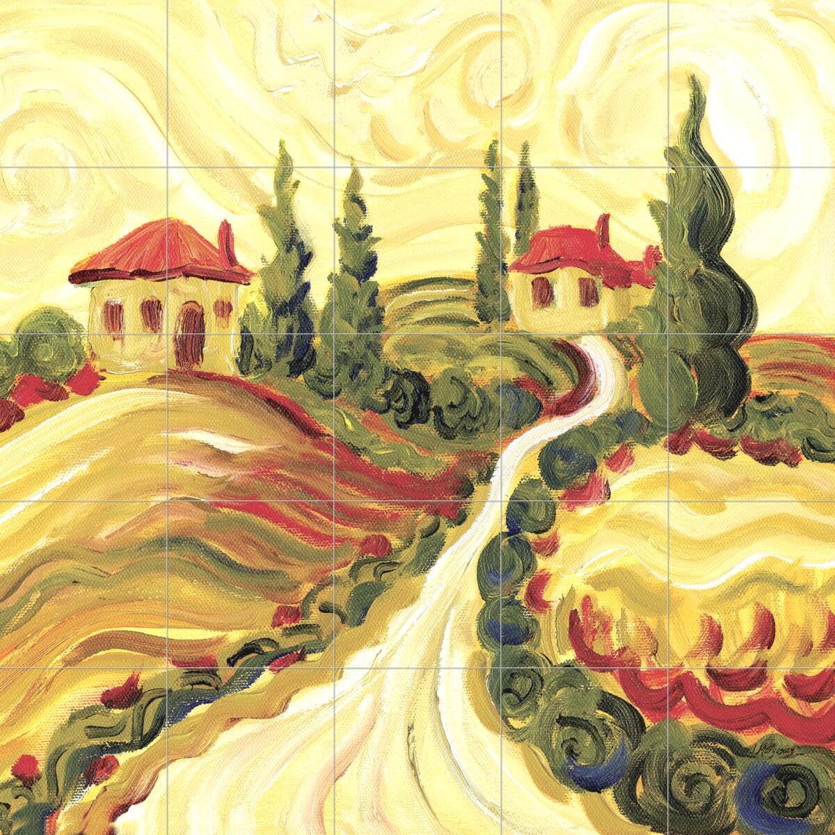 Hand-Painted Ceramic Backsplash Tile Mural for Kitchen - Tuscan Villas II Design by Joanne Margosian | Perfect for Mediterranean & Rustic Kitchen Decor, Backsplash Accent Wall, and Home Renovation Projects