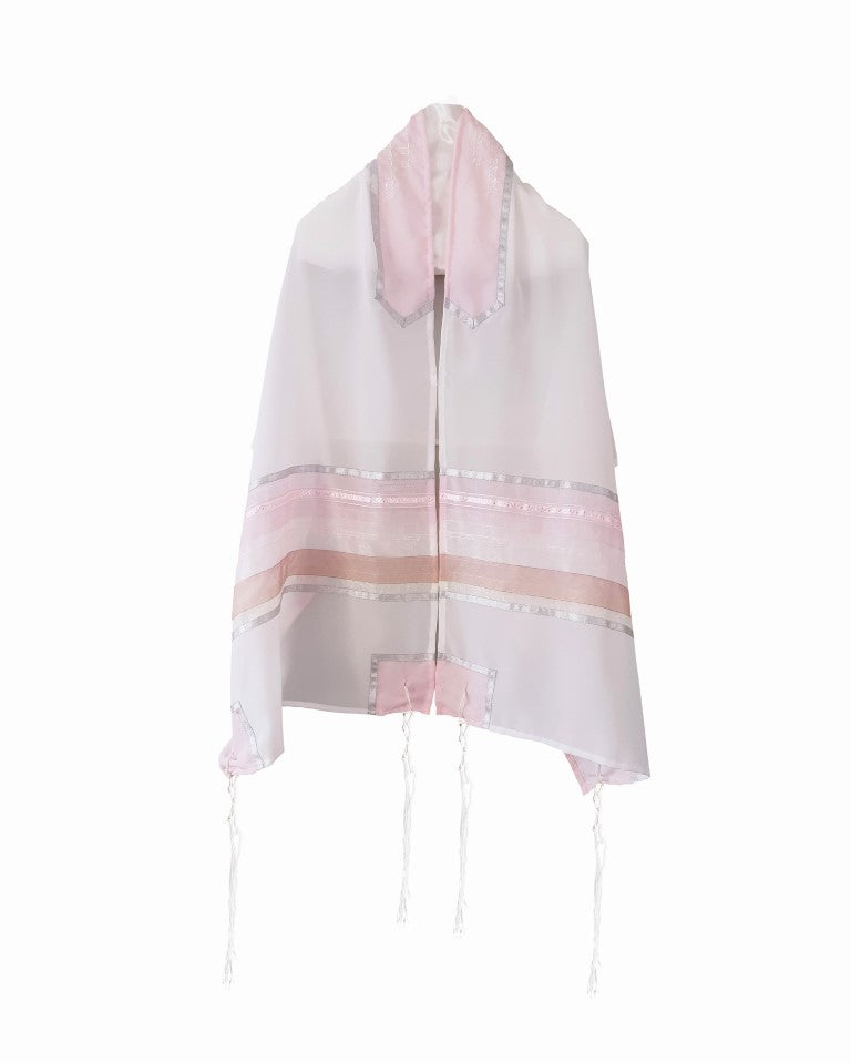 Elegant Pink Organza Stripes Silk Tallit for Women & Girls - Perfect for Bat Mitzvah, Synagogue Services & Jewish Ceremonies