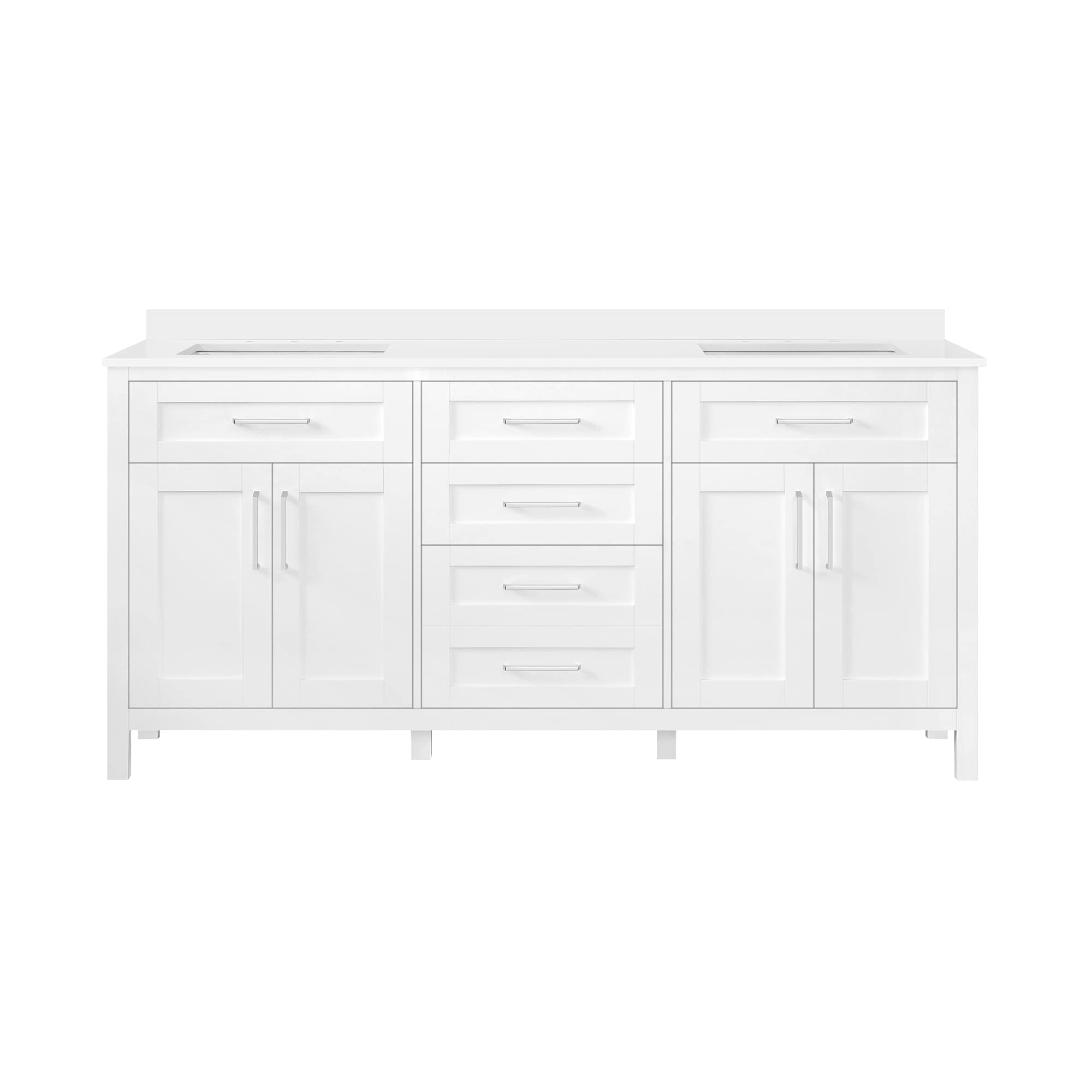 OVE Decors Maya 72 Inch White Bathroom Vanity with Carrara Marble Countertop - Modern Double Sink Vanity for Master Bathroom & Powder Room