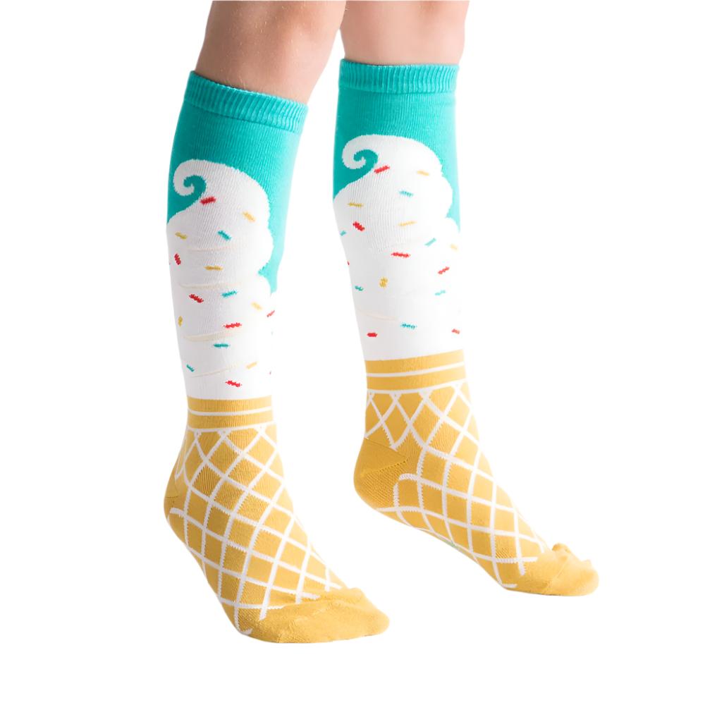 Sock It To Me Knee High Junior Socks - Ice Cream Dream Pattern Fun Novelty Socks for Girls | Perfect for School, Cosplay & Everyday Wear