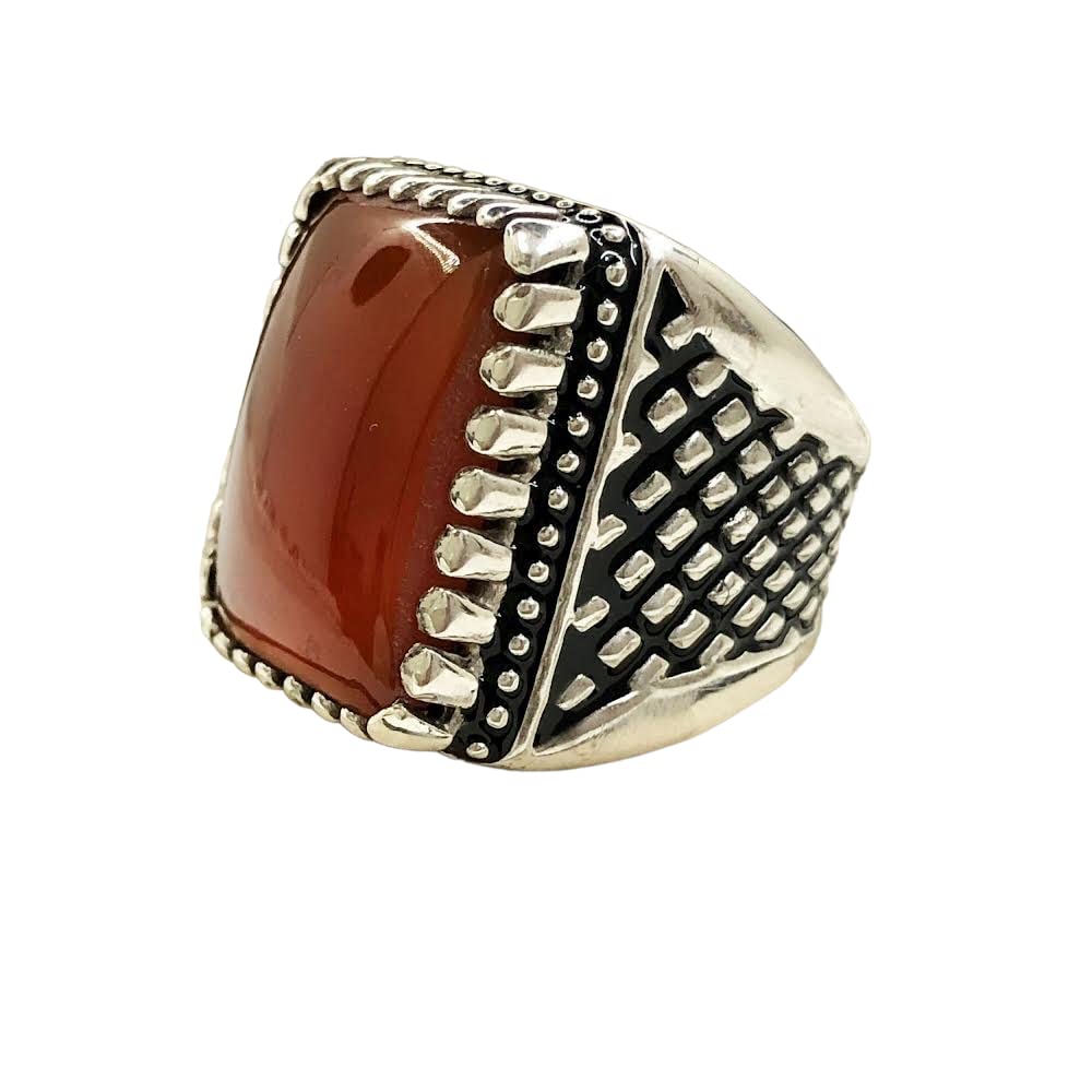 **Handmade 925 Sterling Silver Men's Red Onyx Signet Ring - Natural Stone, Turkish Jewelry, Perfect Gift for Husband, Christmas, or Anniversary - Ideal for Formal Events, Weddings, and Everyday Wear**