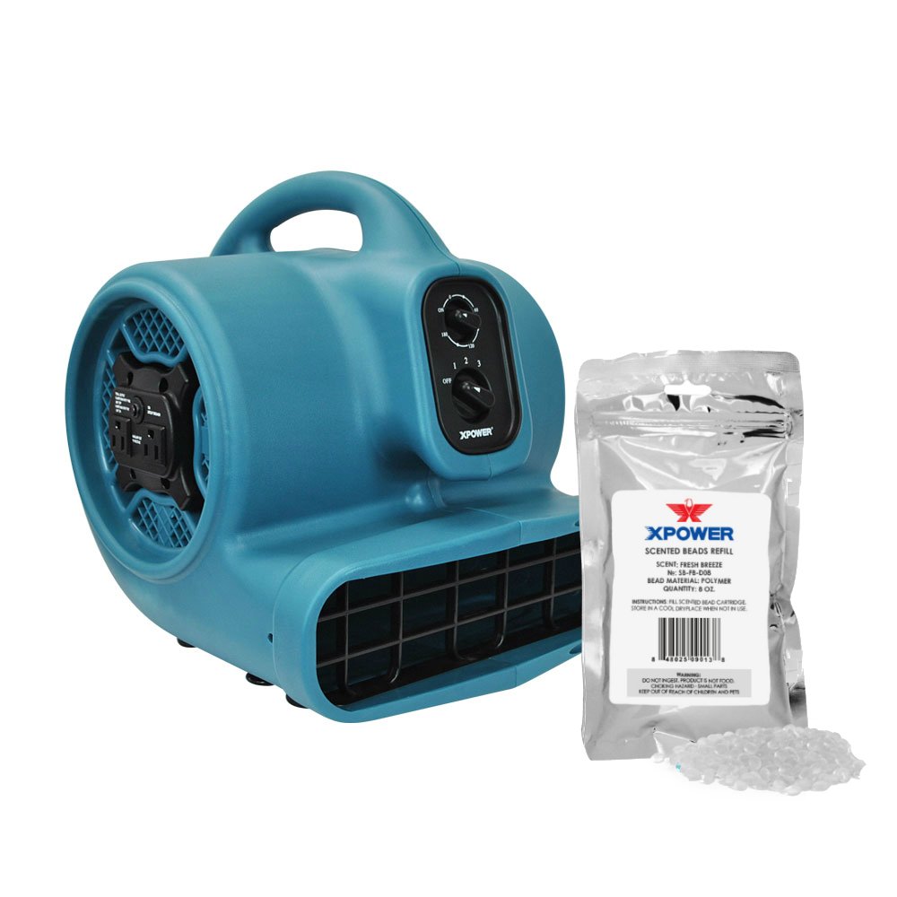 XPOWER P-450AT 1/3 HP Scented Air Mover with Daisy Chain, Timer & Freshener Beads Refill - Fresh Breeze Scent (8 oz) | Portable Air Freshener for Home, Office, Spa & Commercial Use