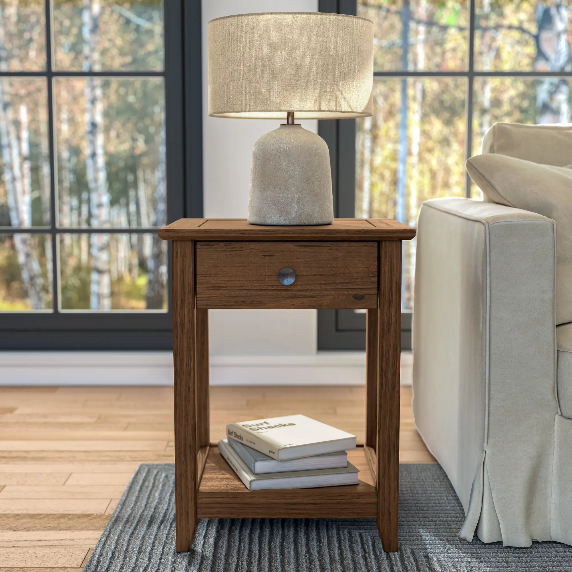 Greenport Modern End Table - Small Side Table for Living Room, Bedroom, or Office - Nightstand with Storage Shelf - Compact Accent Table for Home Decor