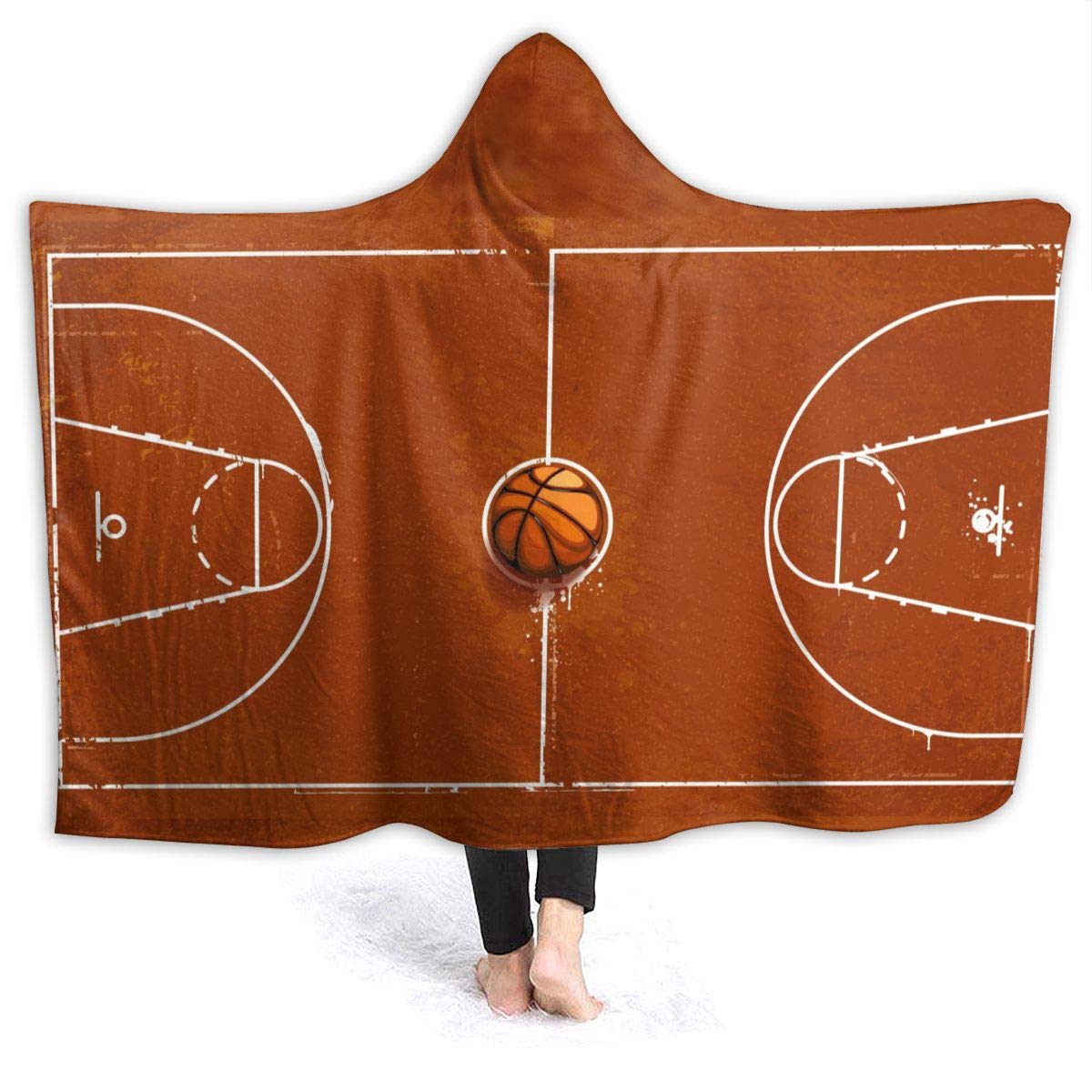 Soft Flannel Hooded Blanket - Lightweight Microfiber Throw for Couch, Sofa & Basketball Playground - Warm Cozy Decorative Blanket 50x40 Inch - All Season Use for Kids & Adults - Perfect for Movie Nights, Camping & Outdoor Activities