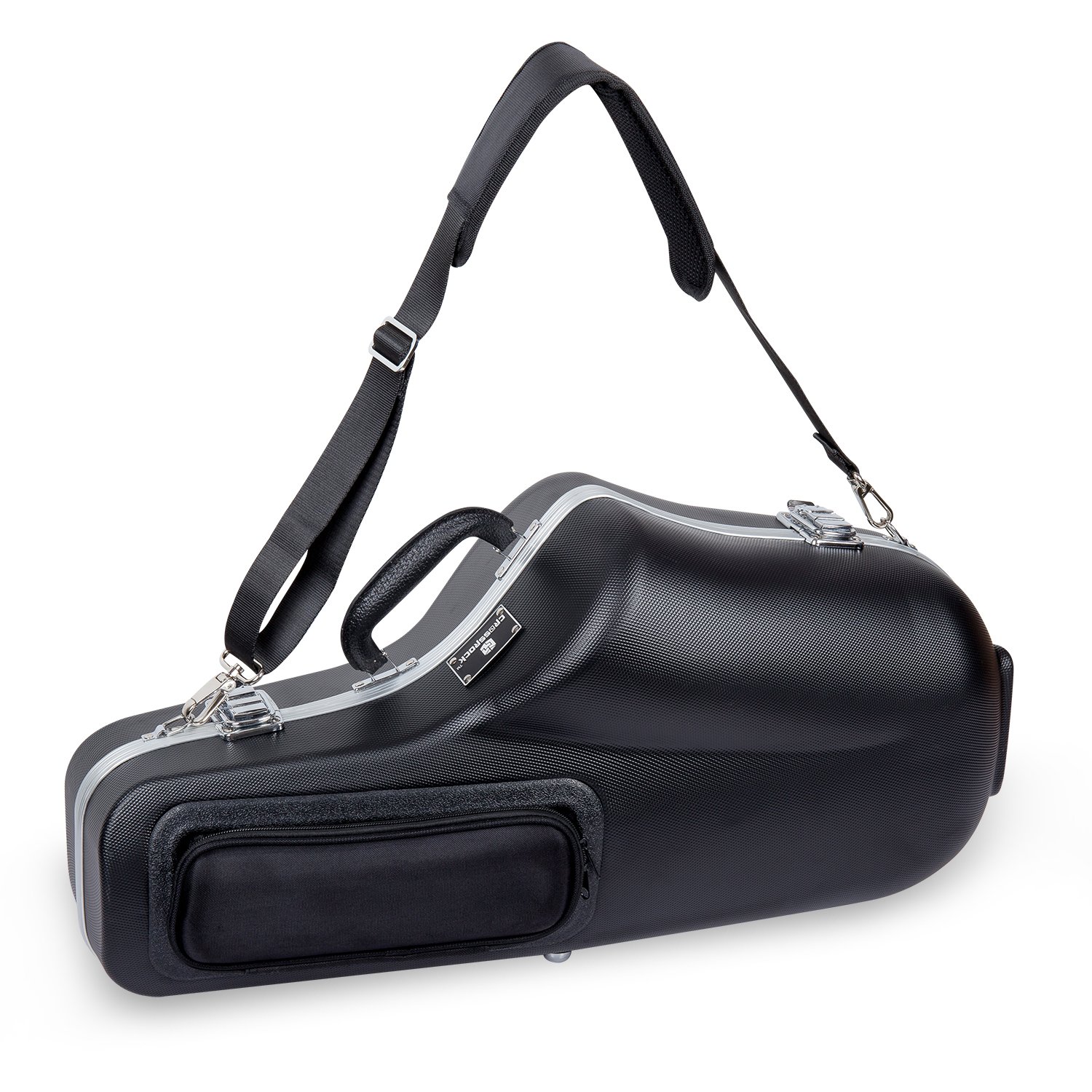 Crossrock ABS Alto Saxophone Case – Black Diamond Texture, Deep Blue Velvet Interior, Accessory Pocket, Security Lock & Detachable Strap – Perfect for School, Band Practice & Travel Protection