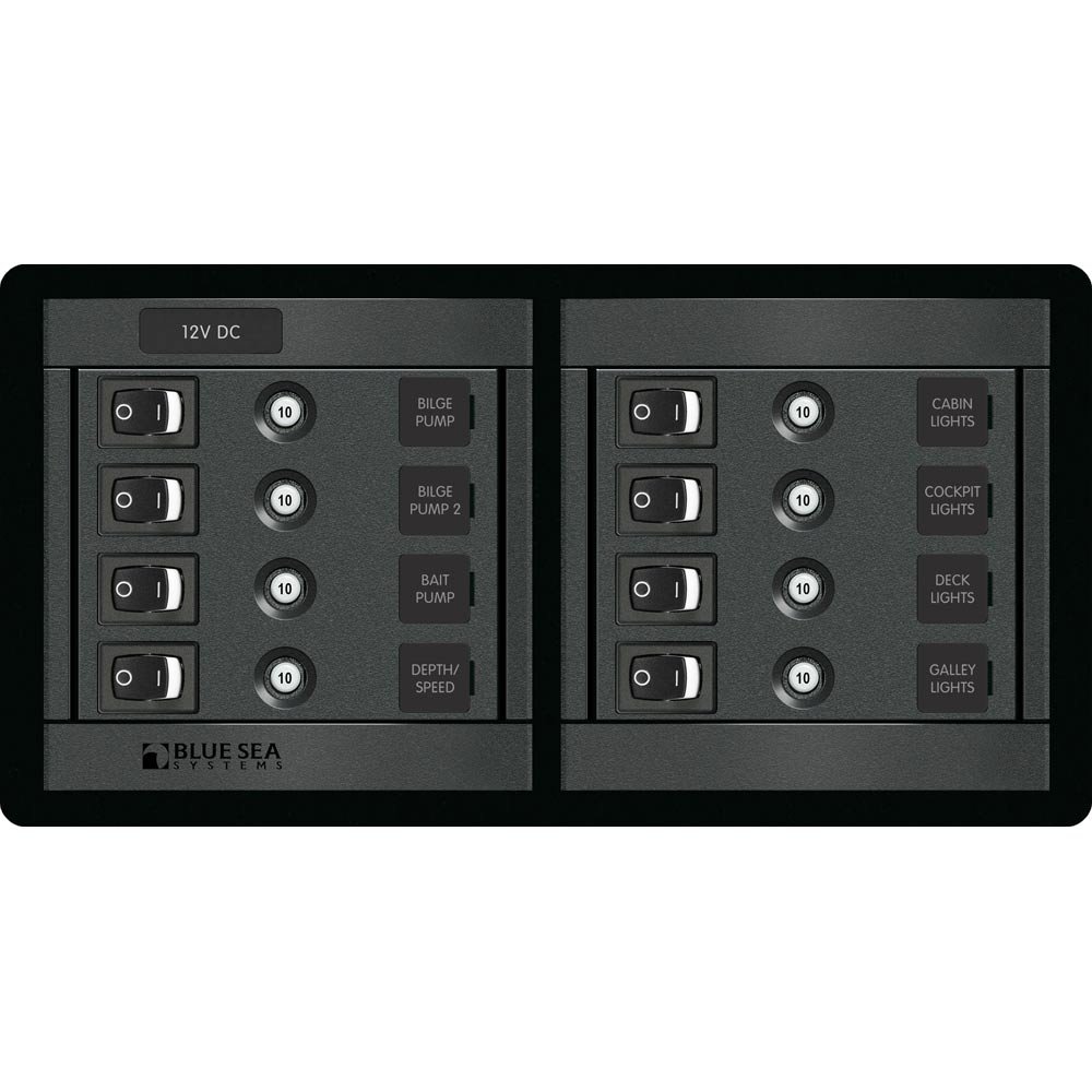 Blue Sea 1456 8 Position Marine Grade Switch Panel - CLB Horizontal Mount for Boat, RV & Off-Road Vehicles | Waterproof & Durable Electrical Control Panel