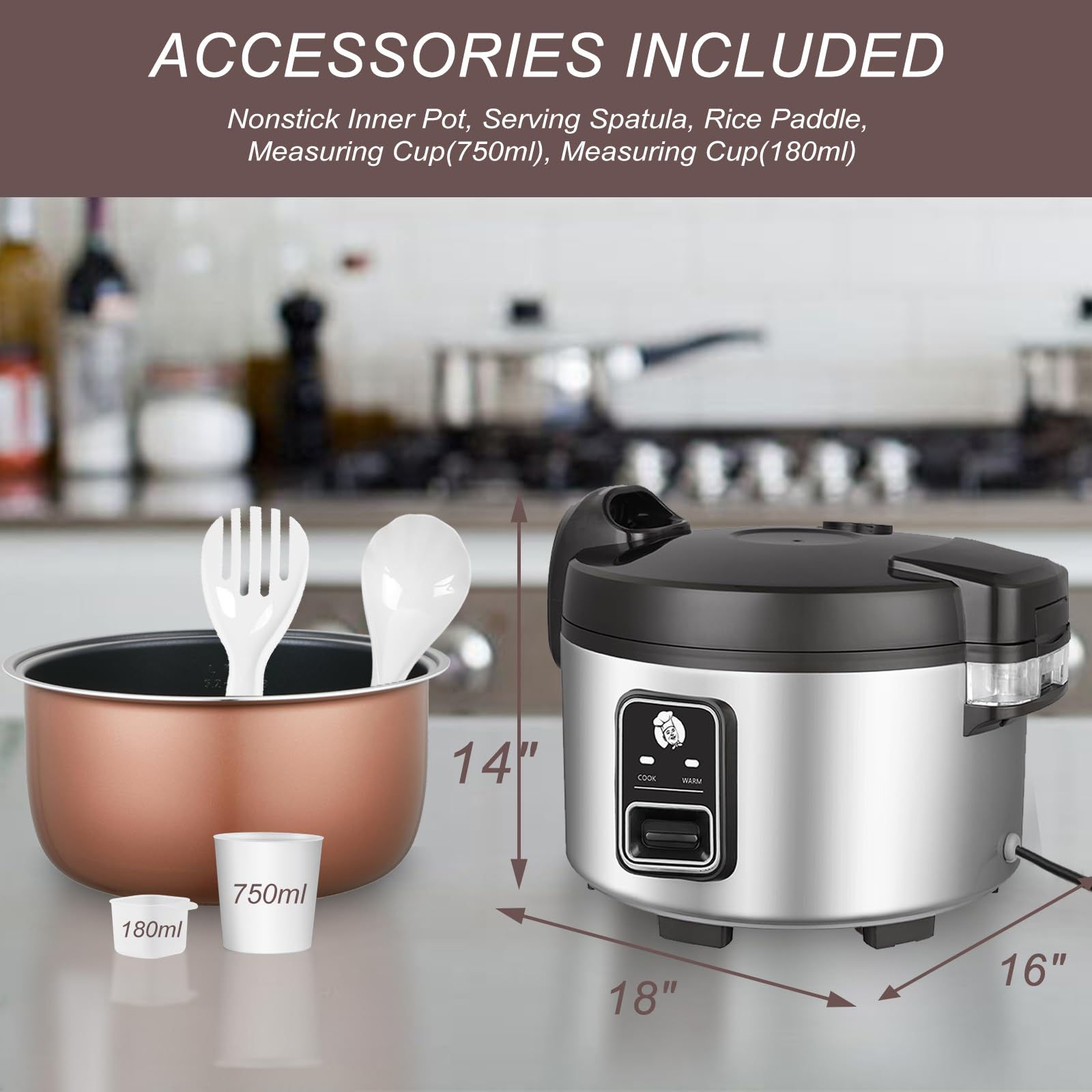 8.17Qt (40 Cups) Commercial Rice Cooker & Warmer - Large Capacity Fast Cooking (40 mins) with Auto Keep Warm - Easy to Clean - Perfect for Restaurants, Catering & Home Kitchens