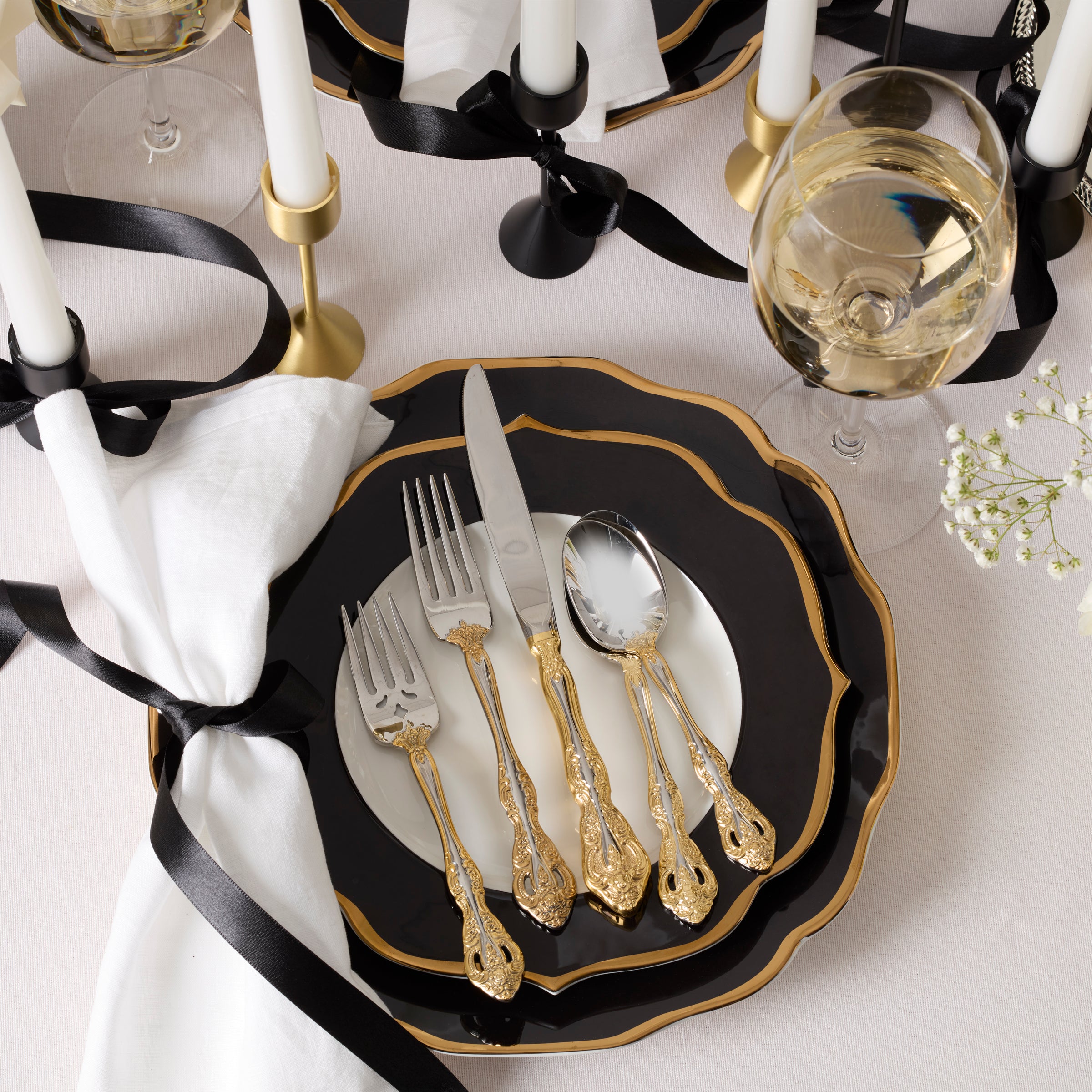 Golden Michelangelo 20-Piece Stainless Steel Flatware Set - Elegant Dining Utensils for Everyday Use, Dinner Parties & Wedding Gifts