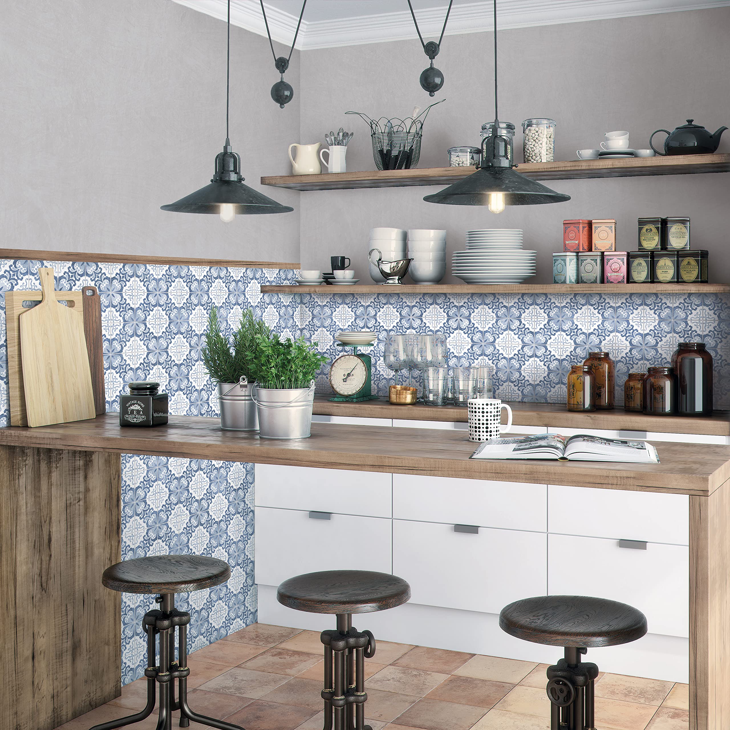 Merola Tile Harmonia Floral Lattice Blue 13
