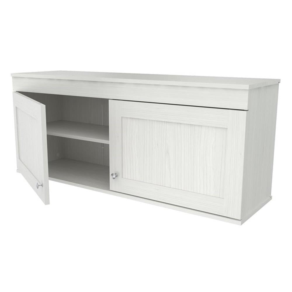 Shaker Style Wall Mounted 2-Door Buffet Cabinet - Kitchen & Dining Room Storage with Brushed Metal Knobs, Easy Assembly, Washed Oak Finish | Perfect for Small Space Organization & Home Decor