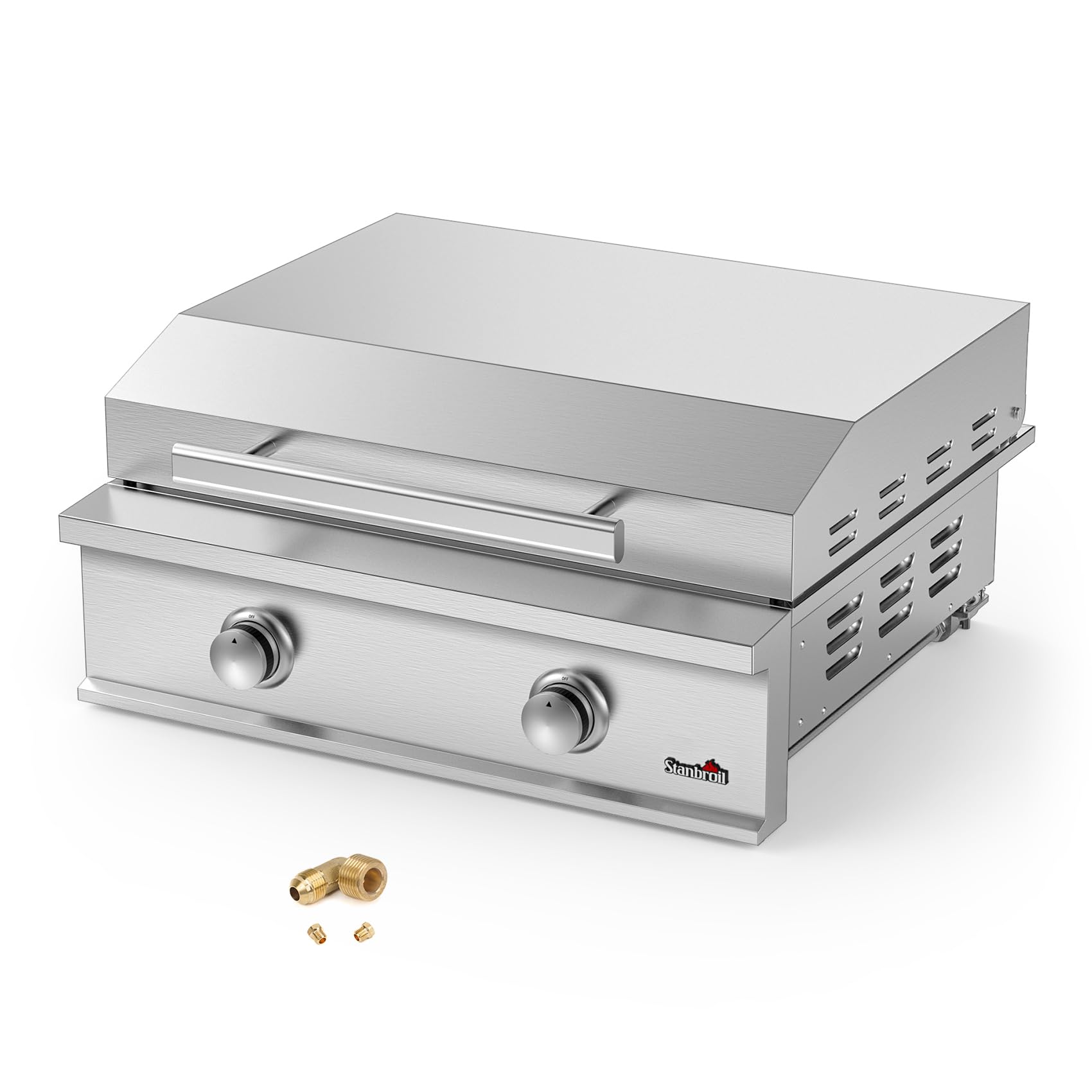 Stanbroil 28-Inch Stainless Steel Built-In Natural Gas Griddle - 2 Burner Flat Top Grill with Lid - 34,000 BTU Outdoor Kitchen Grill for BBQ Island - Perfect for Backyard Cooking, Tailgating & Commercial Use