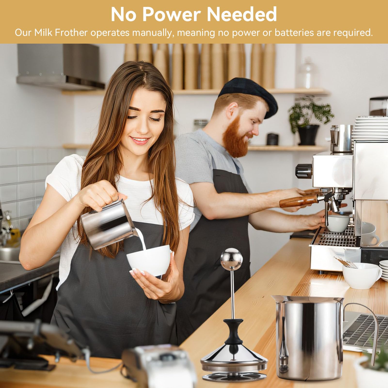 Stainless Steel Milk Frother Pitcher 27oz/800ml - Manual Coffee Milk Foamer for Latte, Cappuccino & Hot Chocolate - Barista Quality Milk Creamer with Ergonomic Handle - Perfect for Home Coffee Making & Cafe Use