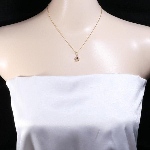 18K Yellow Gold Ruby Diamond Necklace for Women - Elegant Pendant Jewelry Gift for Anniversary, Valentine's Day & Special Occasions