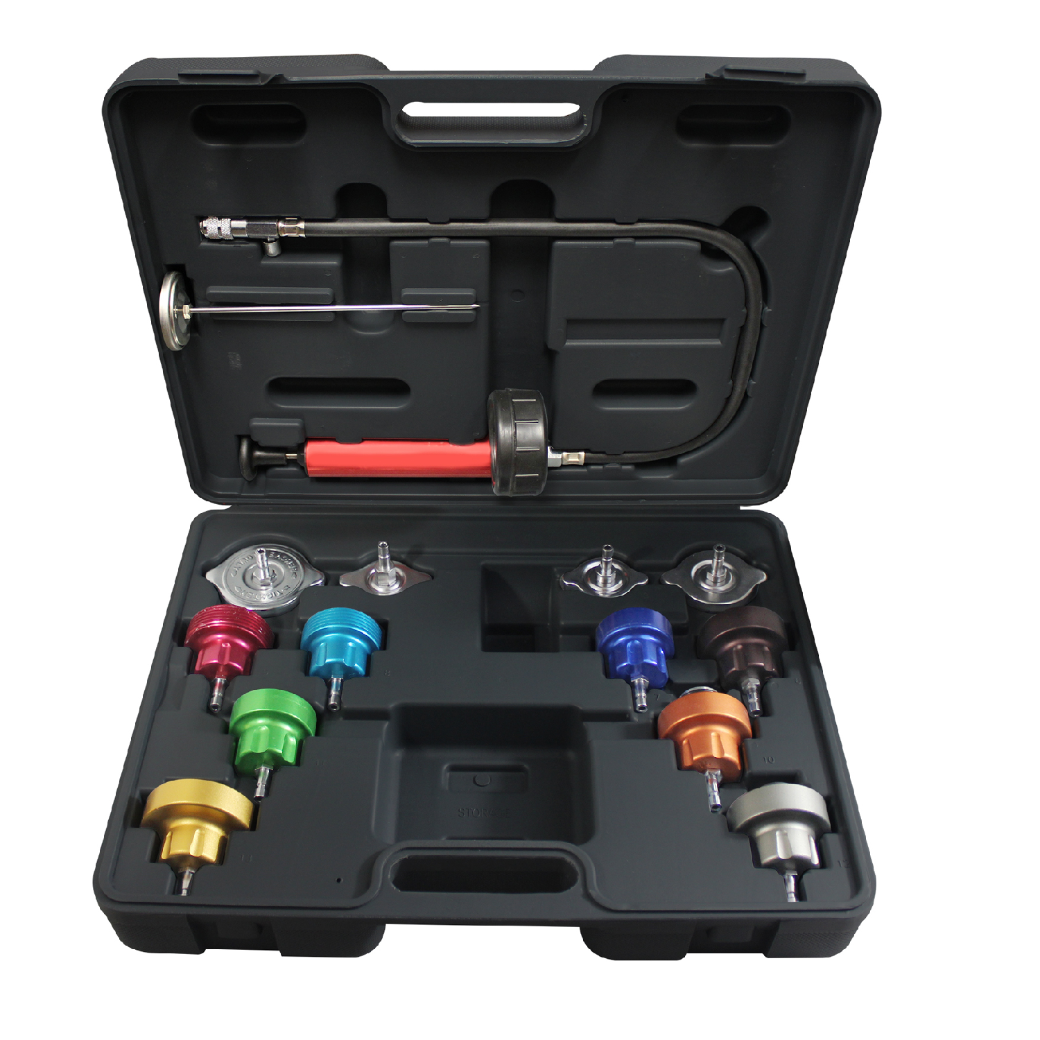 Mastercool 43300 14-Piece Automotive A/C Cooling System Pressure Test Kit - Professional Diagnostic Tool for Car AC Repair & Maintenance