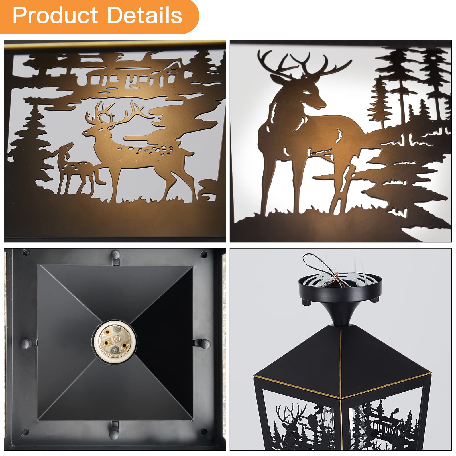 Rustic Black Metal Farmhouse Semi Flush Mount Ceiling Light Fixture with Deer Design - Perfect for Log Cabin, Hallway, Foyer, Kitchen, Balcony & Outdoor Porch Lighting (Bulbs Not Included) | Cozy Cabin & Country Home Decor