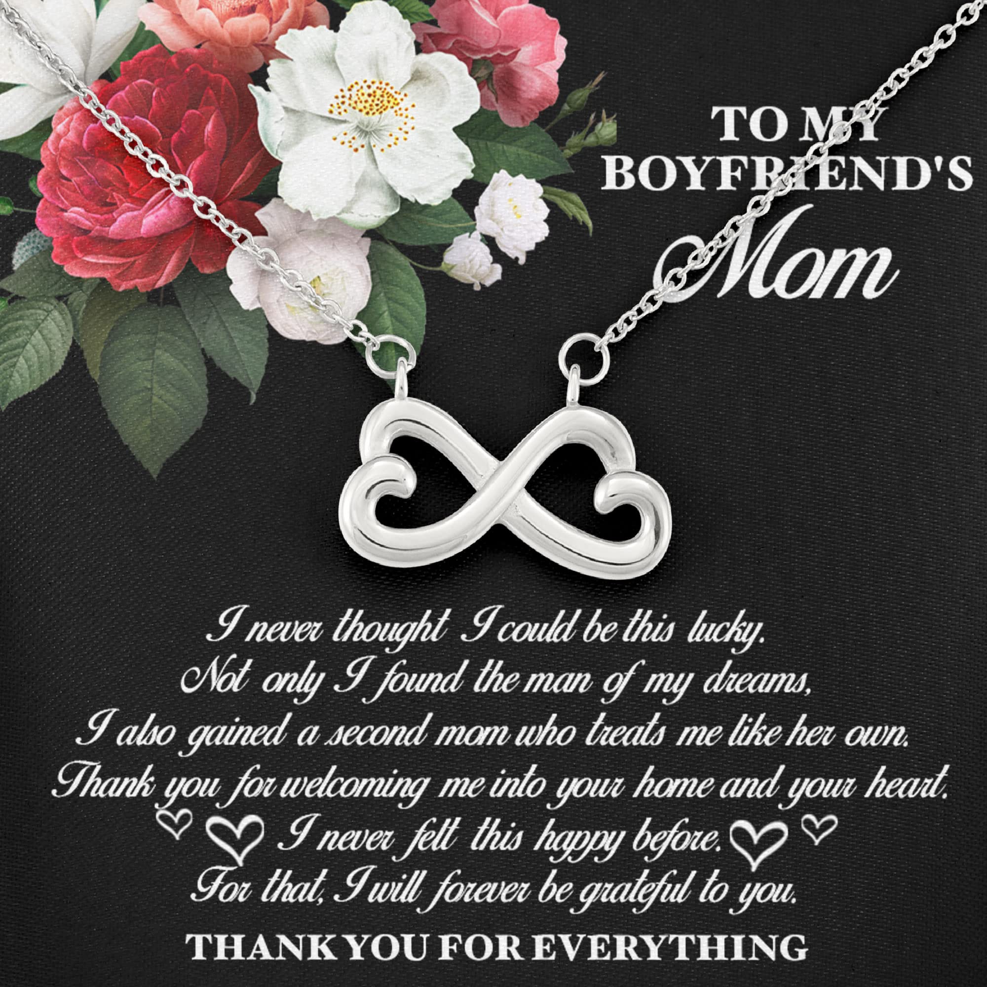 Infinity Heart Necklace for Boyfriend's Mom - Custom Engraved Pendant Jewelry with Gift Box & Message Card | Thoughtful Mother's Day, Birthday or Christmas Present for Mother-in-Law | Perfect for Special Occasions & Heartfelt Moments