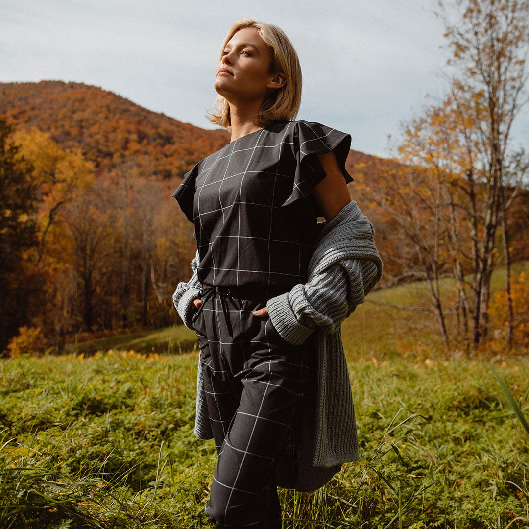 9 to 9 Women's Black Windowpane Jumpsuit - Stylish One-Piece Outfit for Work, Office & Casual Wear