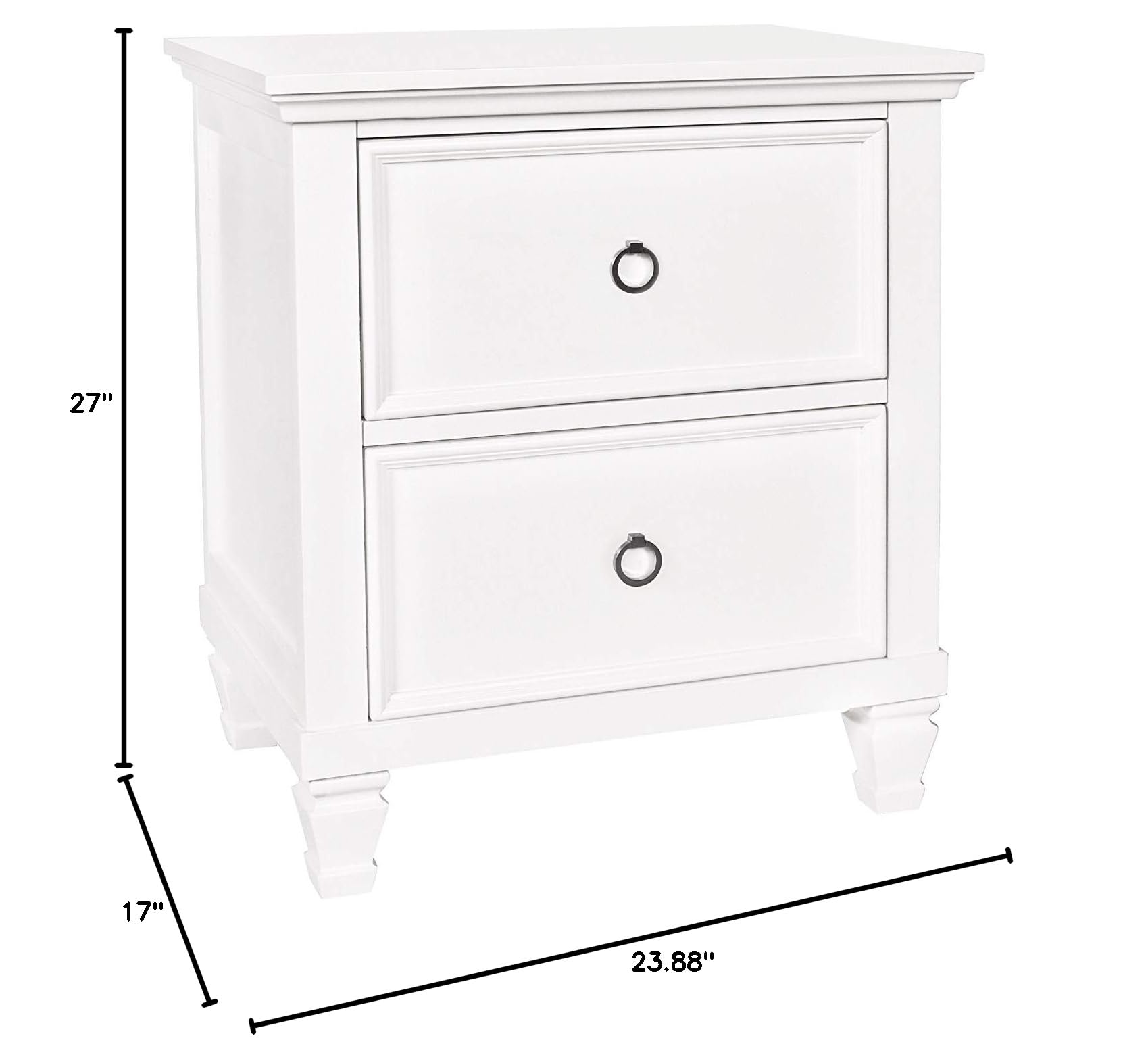 Modern Tamarack Wood 2-Drawer Nightstand - Classic White Bedside Table with Storage | Perfect for Bedrooms, Guest Rooms & Small Spaces