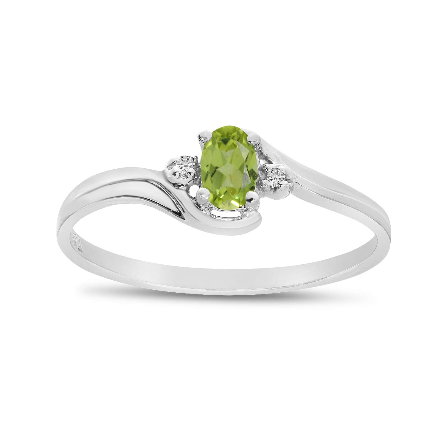 14K White Gold Oval Peridot and Diamond Ring for Women - Elegant Birthstone Jewelry Gift for Engagement, Anniversary & Special Occasions