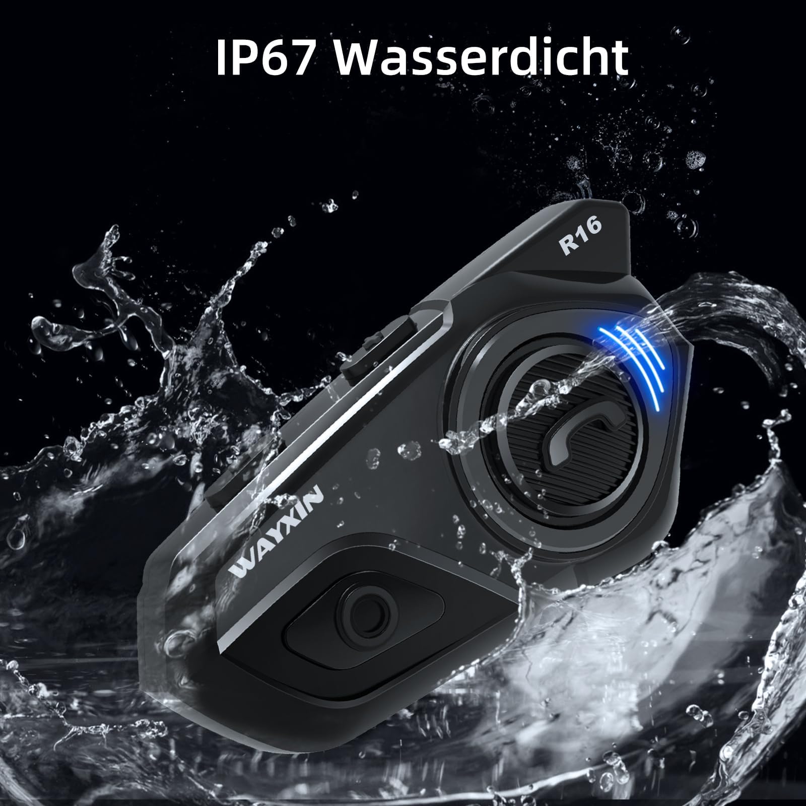 WAYXIN R16 Motorcycle Bluetooth Headset - 6-Way Intercom System, Music Sharing, IP67 Waterproof, Universal Compatibility with Other Brands - Perfect for Group Rides, Long-Distance Touring & Adventure Motorcycling