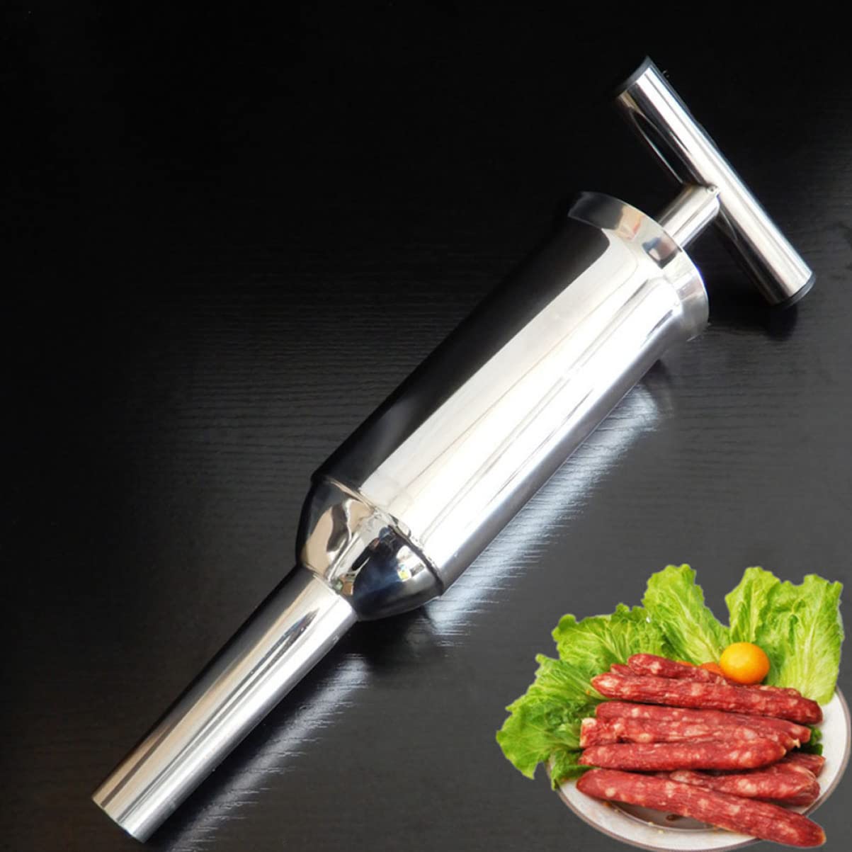 BESTonZON Stainless Steel Sausage Stuffer Funnel - Manual Handheld Meat Filler Tube for Salami & Sausage Making - Perfect for Home Kitchen, BBQ, and Food Processing