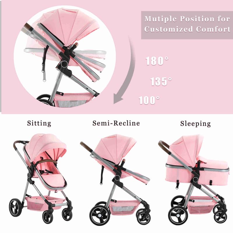 **2-in-1 Convertible Baby Stroller with Bassinet - Lightweight Foldable Travel Stroller for Newborn & Toddler (Girl & Boy) - Modern Pram Carriage for Shopping, Park & Travel**