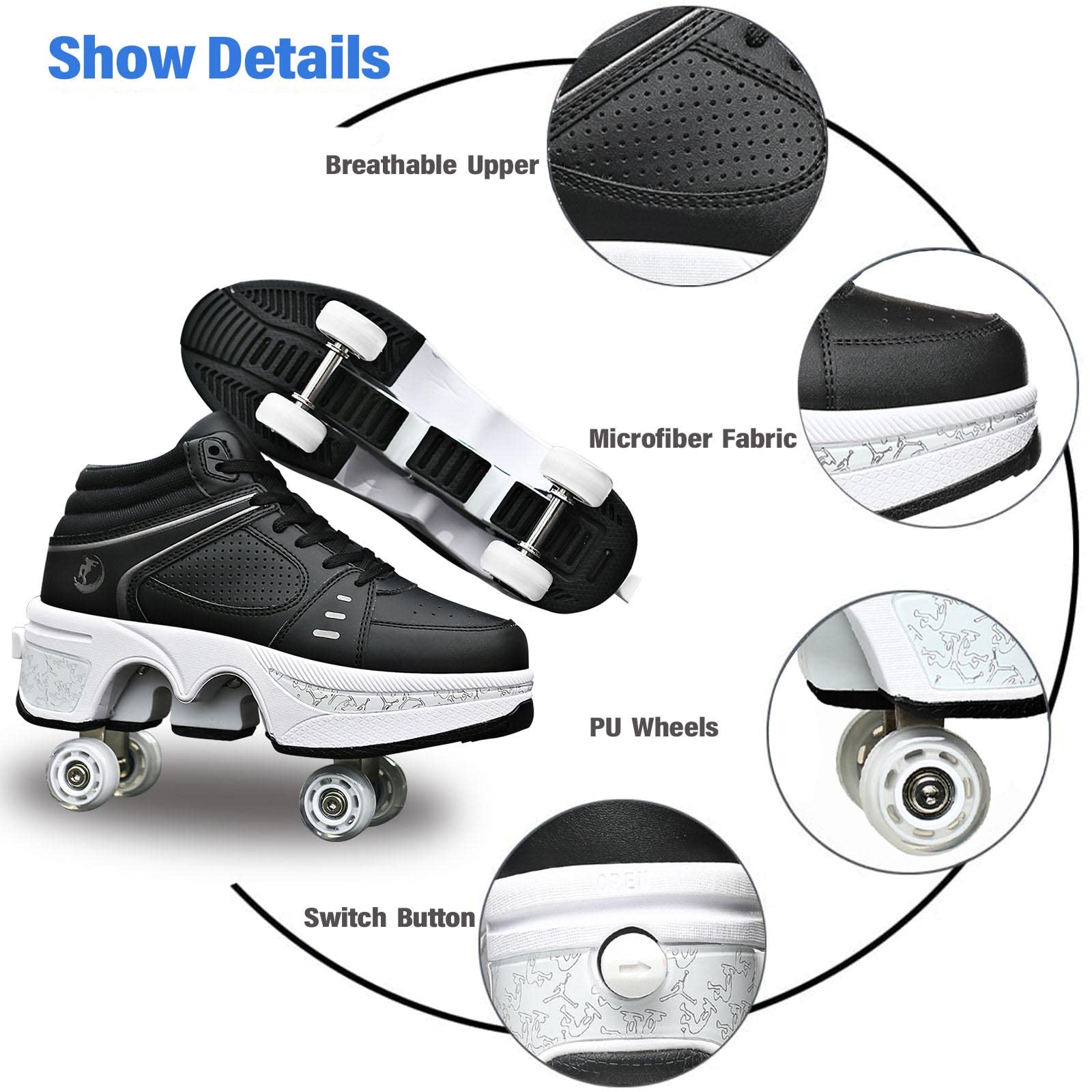 Best Women's & Kids Roller Skate Shoes - Convertible 4-Wheel Sneakers for Outdoor Skating | Perfect for Girls & Boys | Fun for Parks, Rinks & Backyard Play