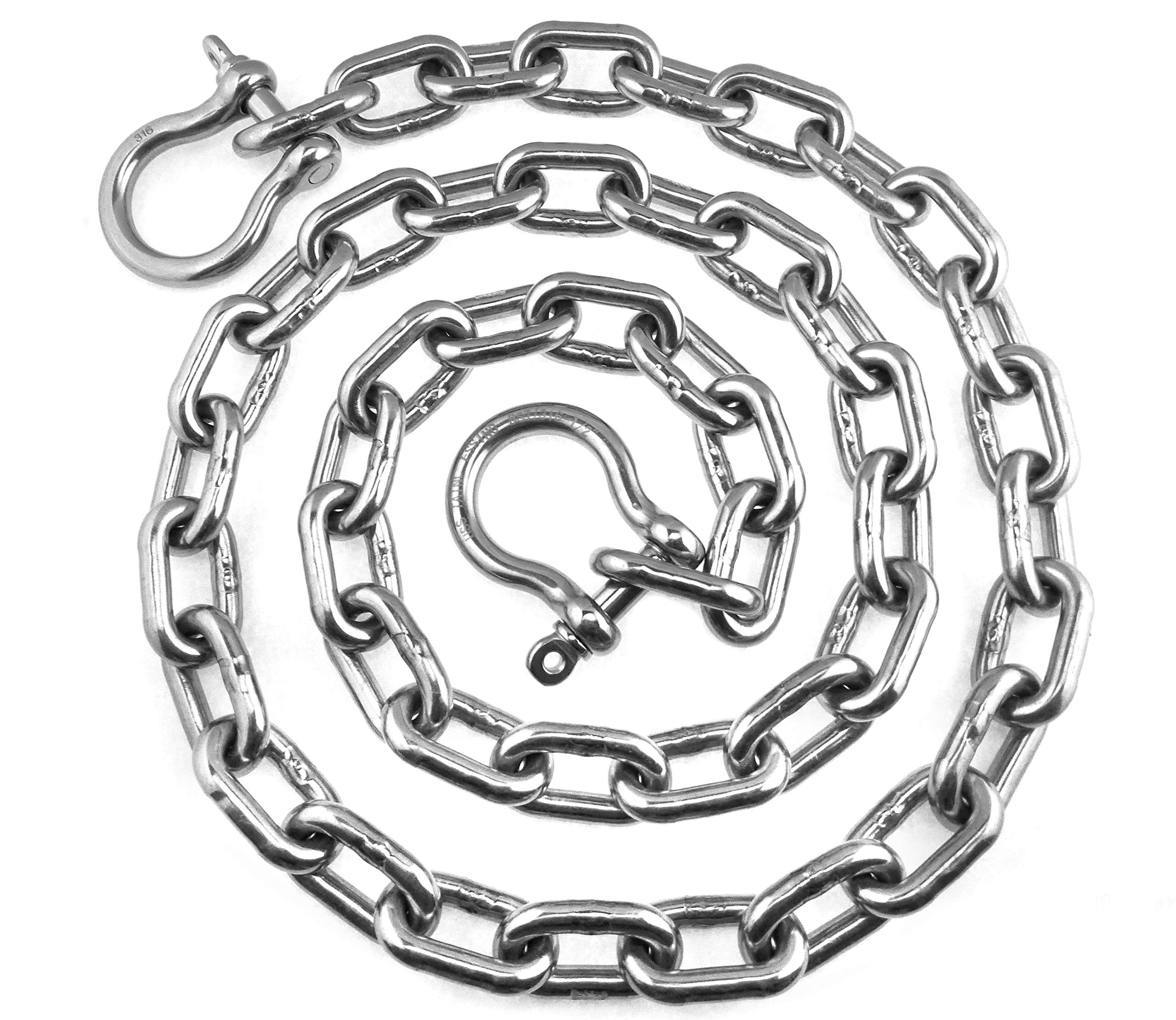 316 Stainless Steel Anchor Chain 13mm (1/2 Inch) x 6 Feet with Shackles - Marine Grade Boat Mooring for Yachts, Sailboats & Docking