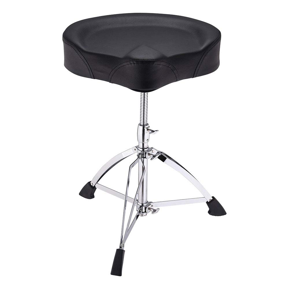 AW Adjustable Height Drum Throne Stool - Round Saddle Seat for Drummers, Folding Stand with Large Percussion Hardware - Perfect for Live Performances, Studio Recording & Drum Practice