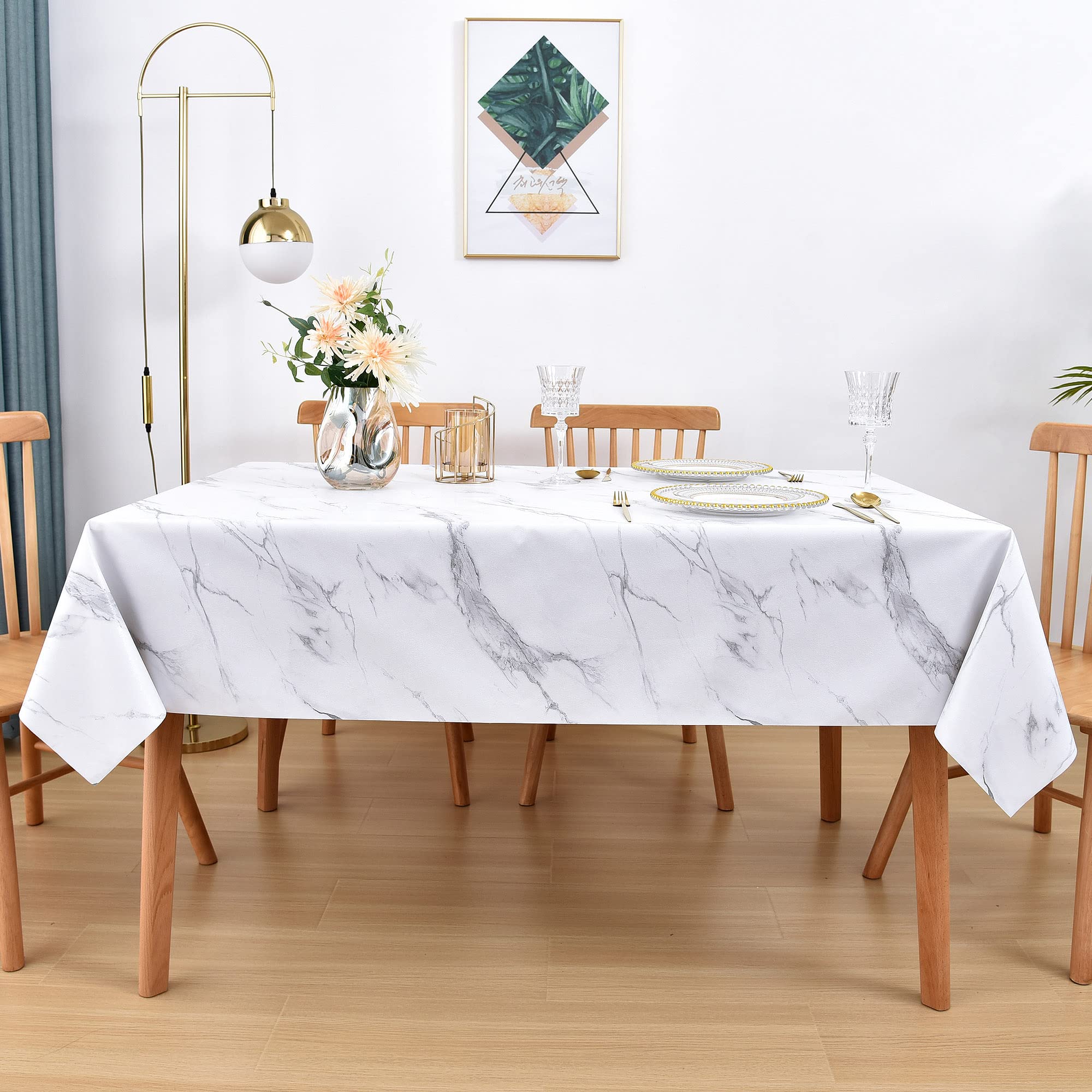 LOHASCASA Waterproof Vinyl Tablecloth Cover - 54x54 Inch Small Square PVC Oilcloth for Dining, Coffee Table, Outdoor & Camping | Easy Wipe Clean, White Marble Design | Perfect for Parties, Picnics & Home Decor