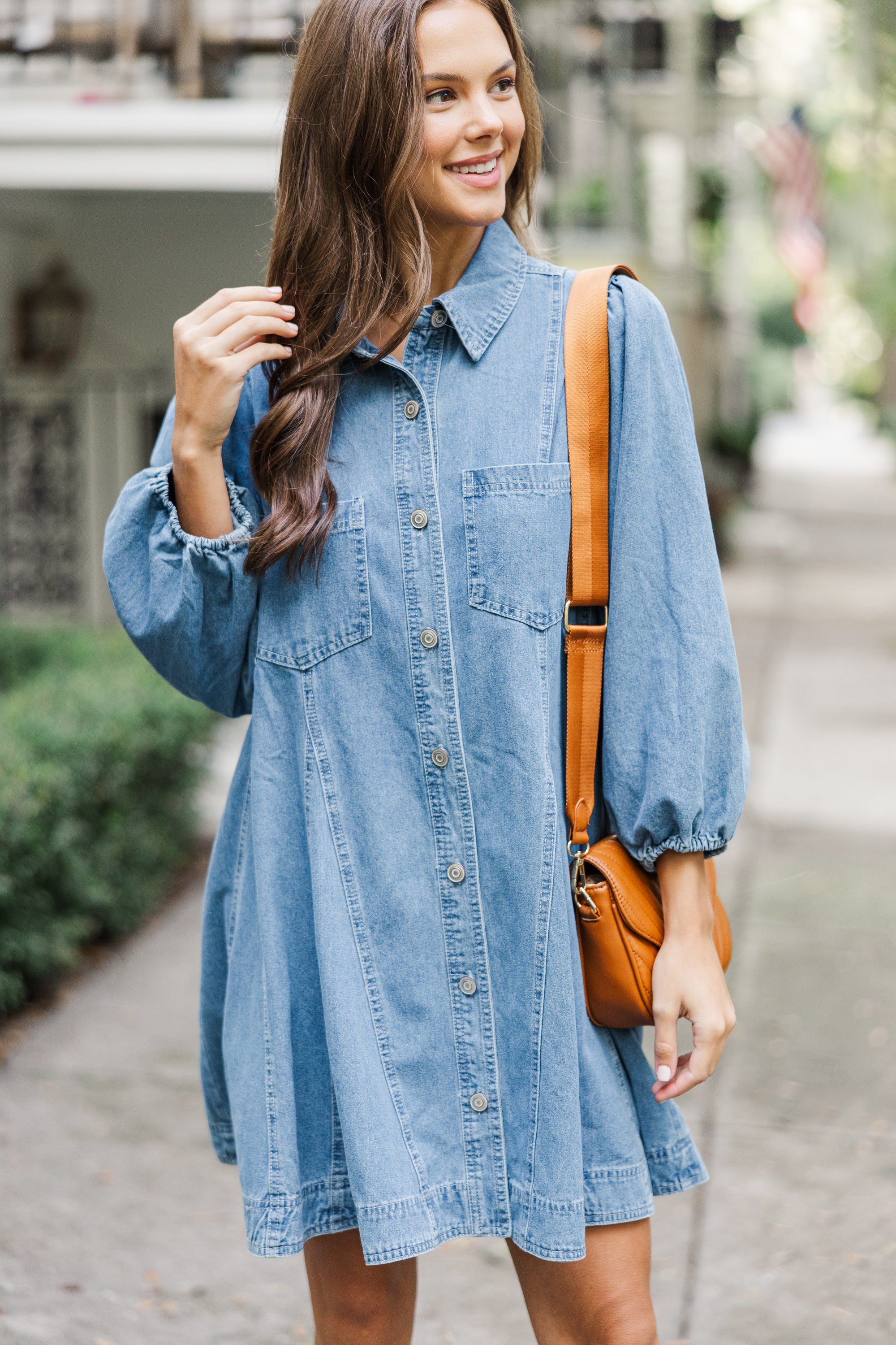 Follow Your Lead Medium Wash Denim Dress for Women - Stylish Casual Summer Outfit for Brunch, Shopping & Date Night