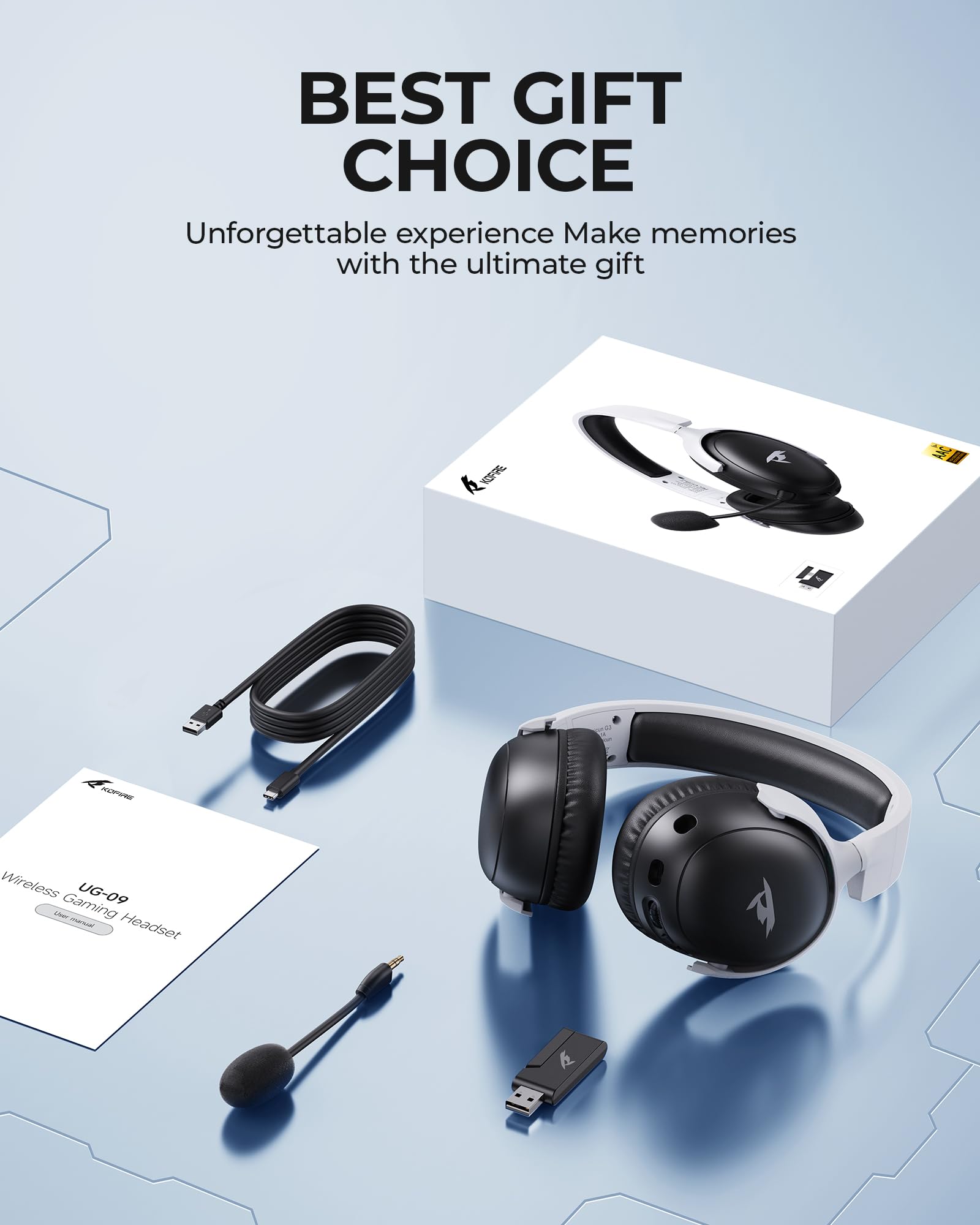 Wireless Gaming Headset with Bluetooth 5.4 & 2.4GHz USB - 53MM 3D Stereo Sound, 65H Battery, ENC Noise Canceling Mic for PS5, PC, PS4, Mac, Switch - Perfect for Immersive Gaming & Online Meetings
