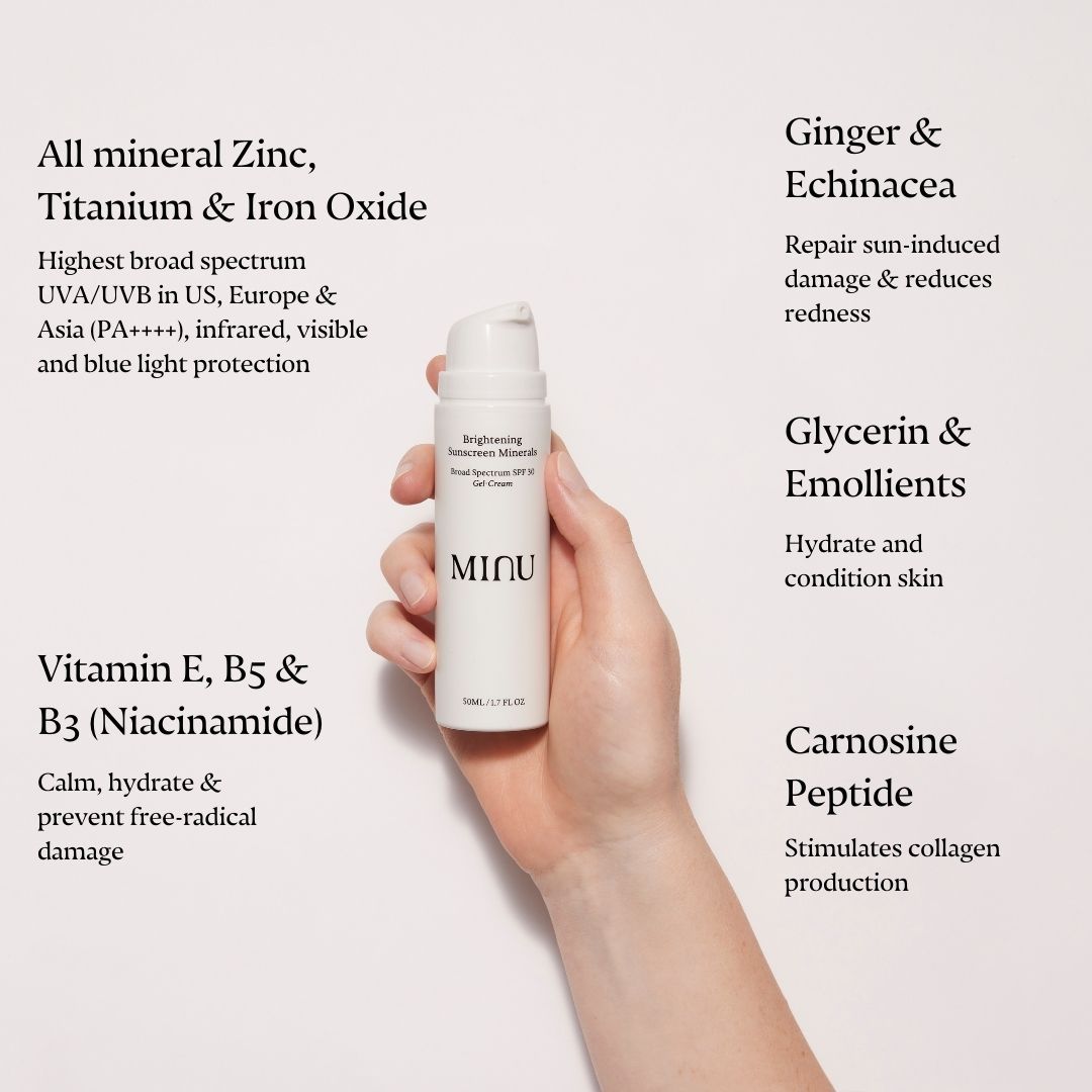 Brightening Mineral Sunscreen SPF 30 Gel Cream - Broad Spectrum UVA/UVB Protection, Non-Greasy & Reef Safe - Perfect for Daily Face & Body Use at Beach or Outdoor Activities