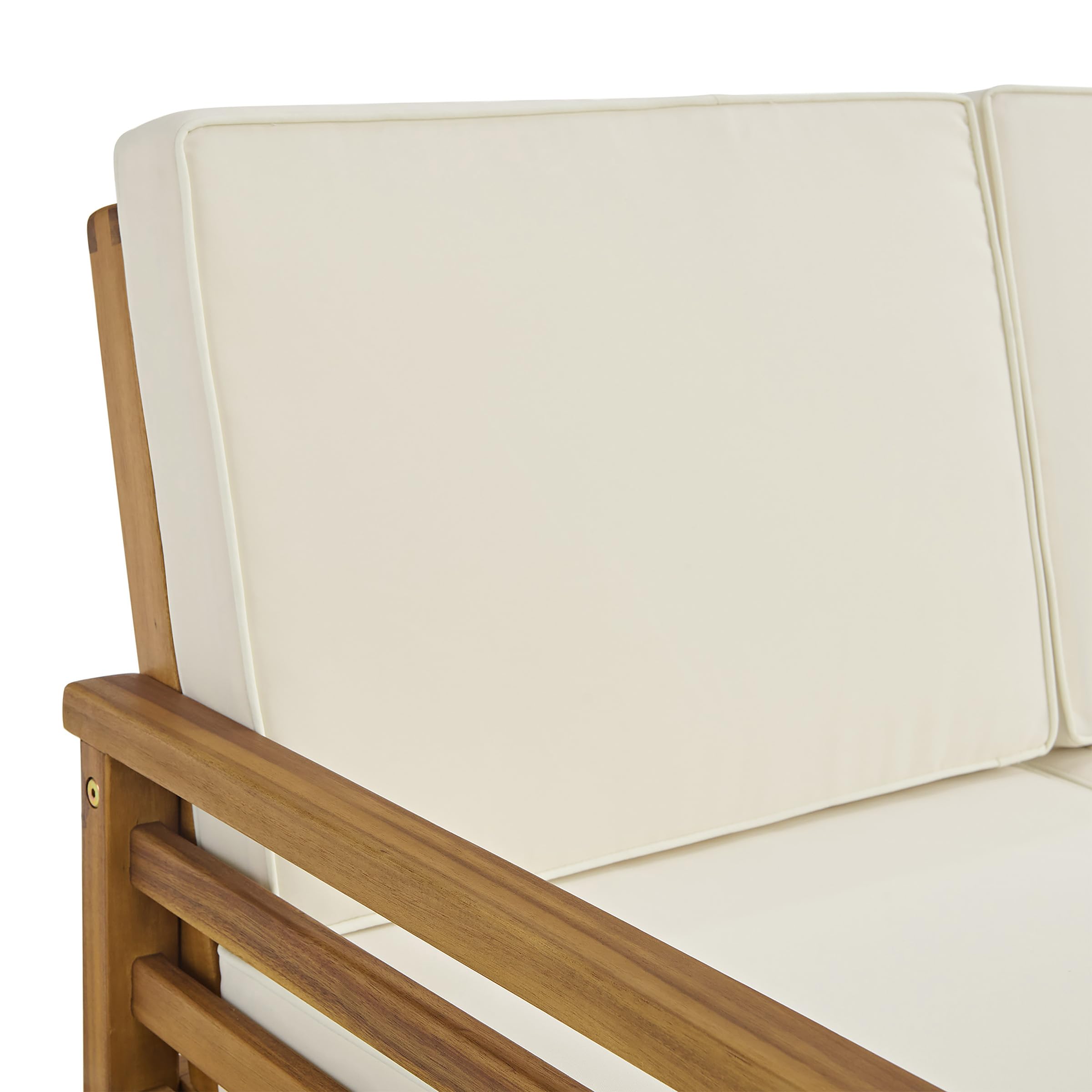 Alaterre Okemo Outdoor Sofa - Natural Wood Frame with Cream Cushions - Weather-Resistant Patio Furniture for Garden, Poolside & Backyard Relaxation