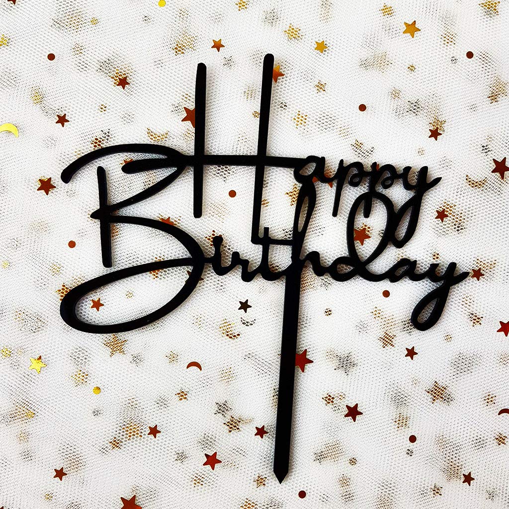 Happy Birthday Cake Topper - Black Acrylic Party Decor for Birthday Cakes, Cupcakes & Desserts | Perfect for Birthday Parties, Baby Showers & Celebrations