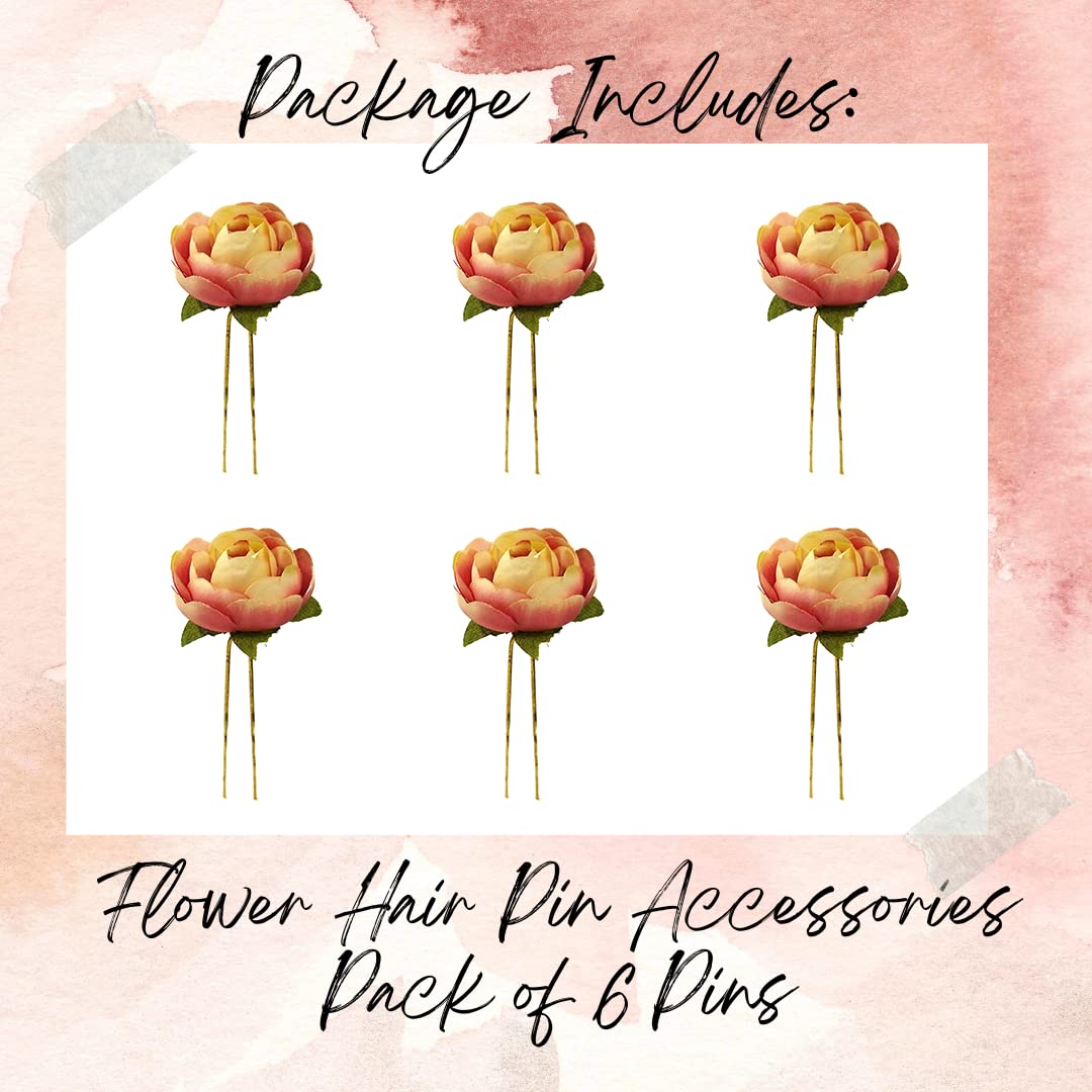 Artificial Rose Hair Pins - Peach Floral Hair Clips for Women, Bridal Hair Accessories, Juda Pin for Weddings & Special Occasions