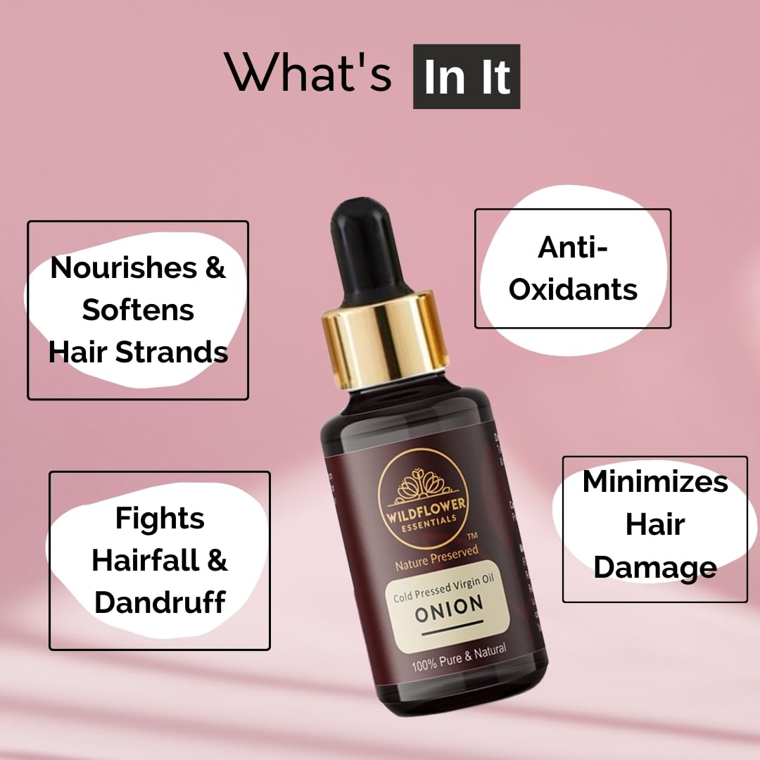 Pure Onion Oil for Hair Growth & Skin Care - 100% Cold Pressed, Natural & Organic (30ml) - Promotes Thicker Hair, Scalp Health & Glowing Skin - Perfect for Daily Hair & Skin Routine