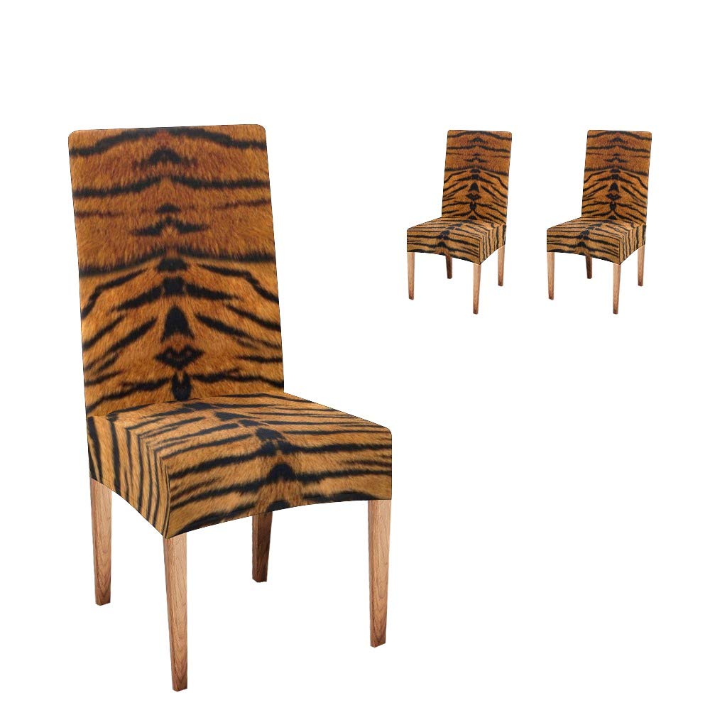Premium Tiger Print Dining Chair Covers - Set of 2 Stretchable Slipcovers for Kitchen, Restaurant & Party Decor - Spill-Proof & Easy to Clean