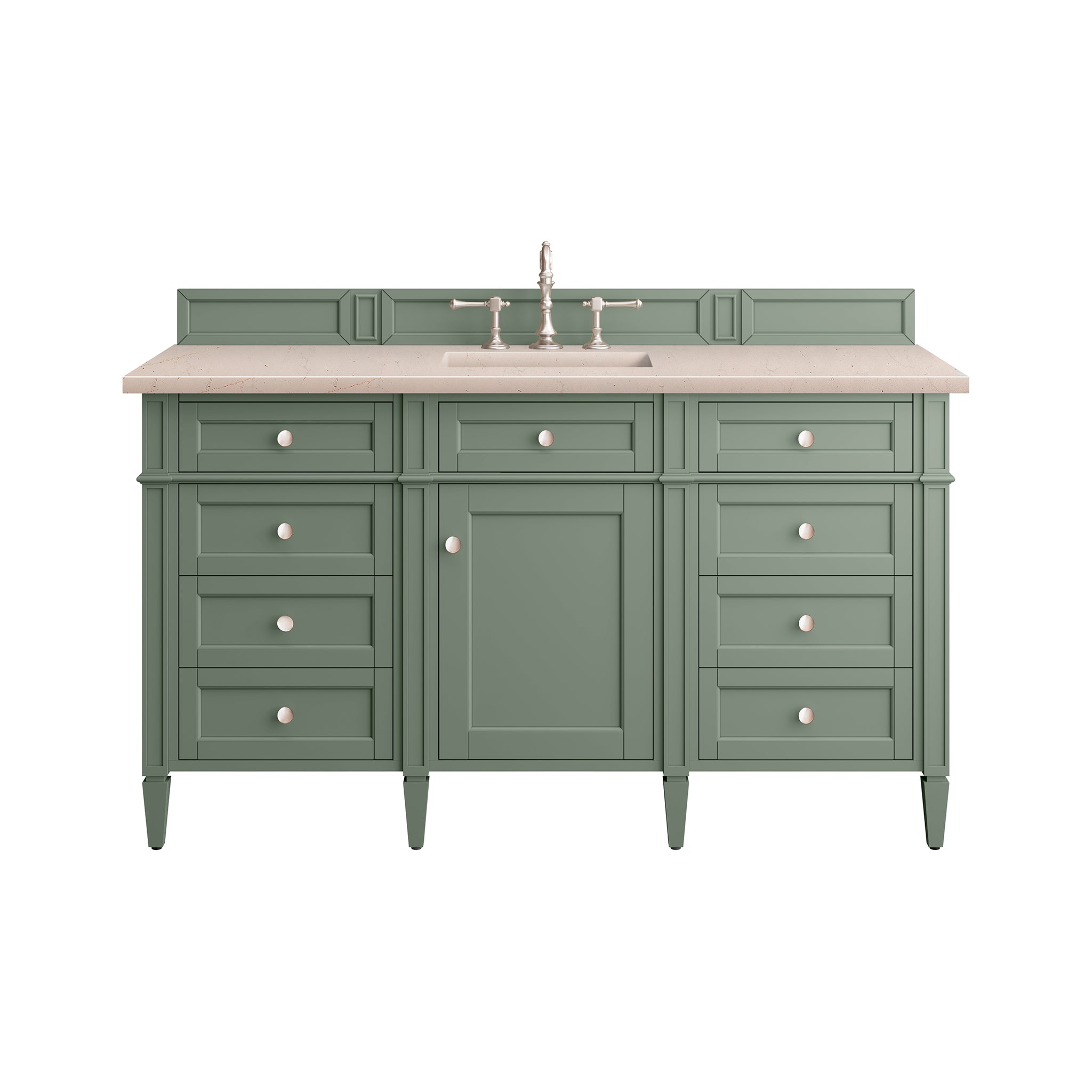 Brittany 60-Inch Single Bathroom Vanity with Smokey Celadon Finish & 3CM Eternal Marfil Stone Top – Perfect for Modern Master Bathrooms & Guest Suites