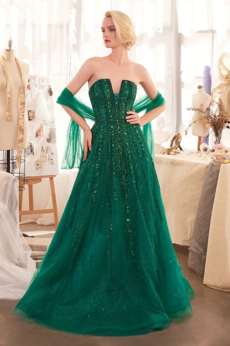 Andrea & Leo A1369 Strapless Ombre Beaded A-Line Evening Gown for Prom, Wedding, and Formal Events