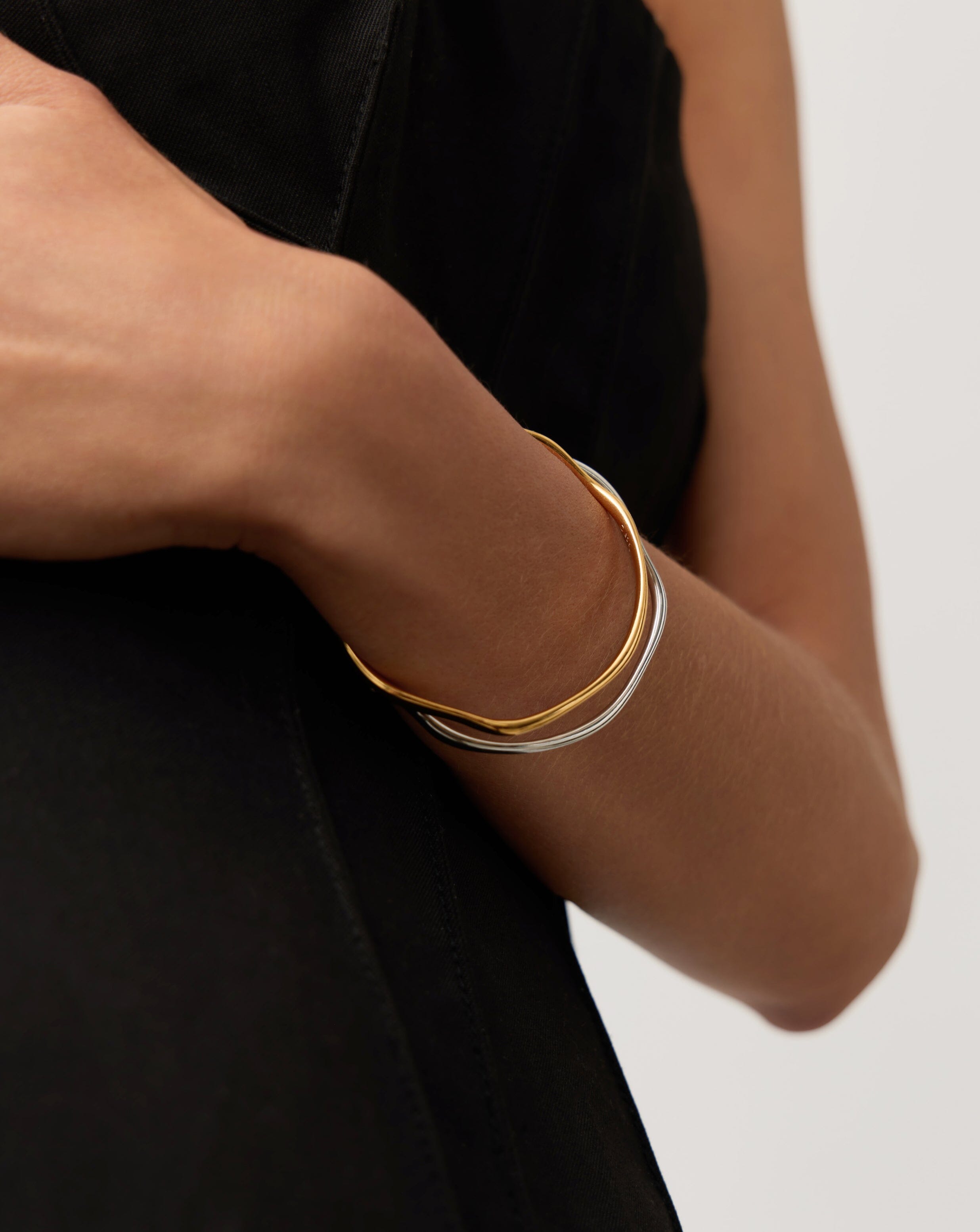 Molten Ripple Bangle Bracelet Set - Mixed Metal Stackable Bracelets for Women, Trendy Boho Jewelry Gift for Her | Perfect for Layering, Everyday Wear & Special Occasions