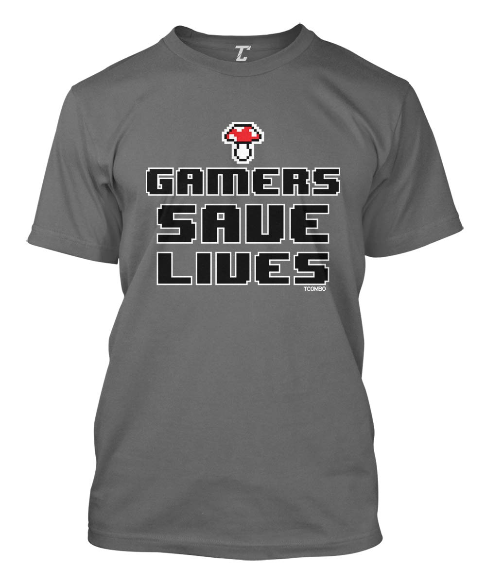 Gamers Save Lives - Fun Video Game Mushroom Design Men's T-Shirt | Cool Gamer Gift for Casual Wear & Gaming Events