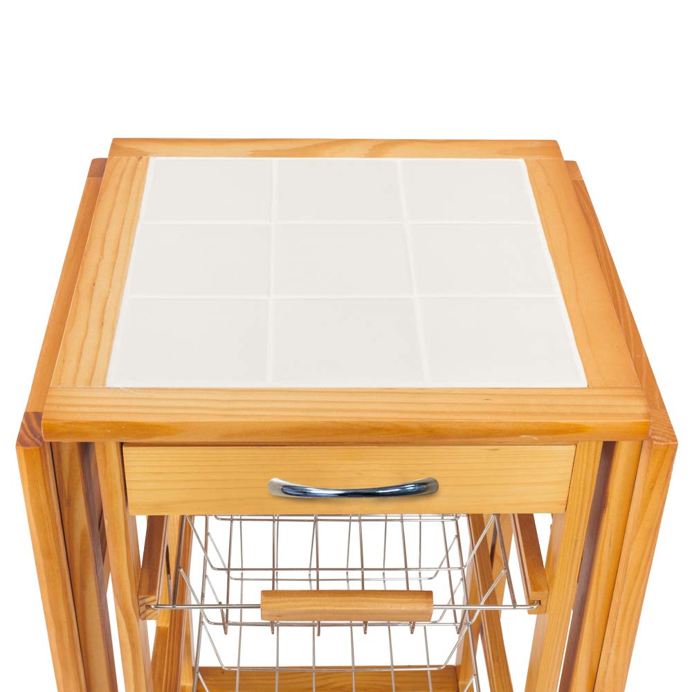**Wooden Kitchen Cart with Wheels - Rolling Kitchen Island with Open Shelf & Storage Drawers/Baskets - Mobile Utility Cart for Dining Room & Kitchen Storage (Brown) - Perfect for Small Spaces, Meal Prep & Extra Counter Space**