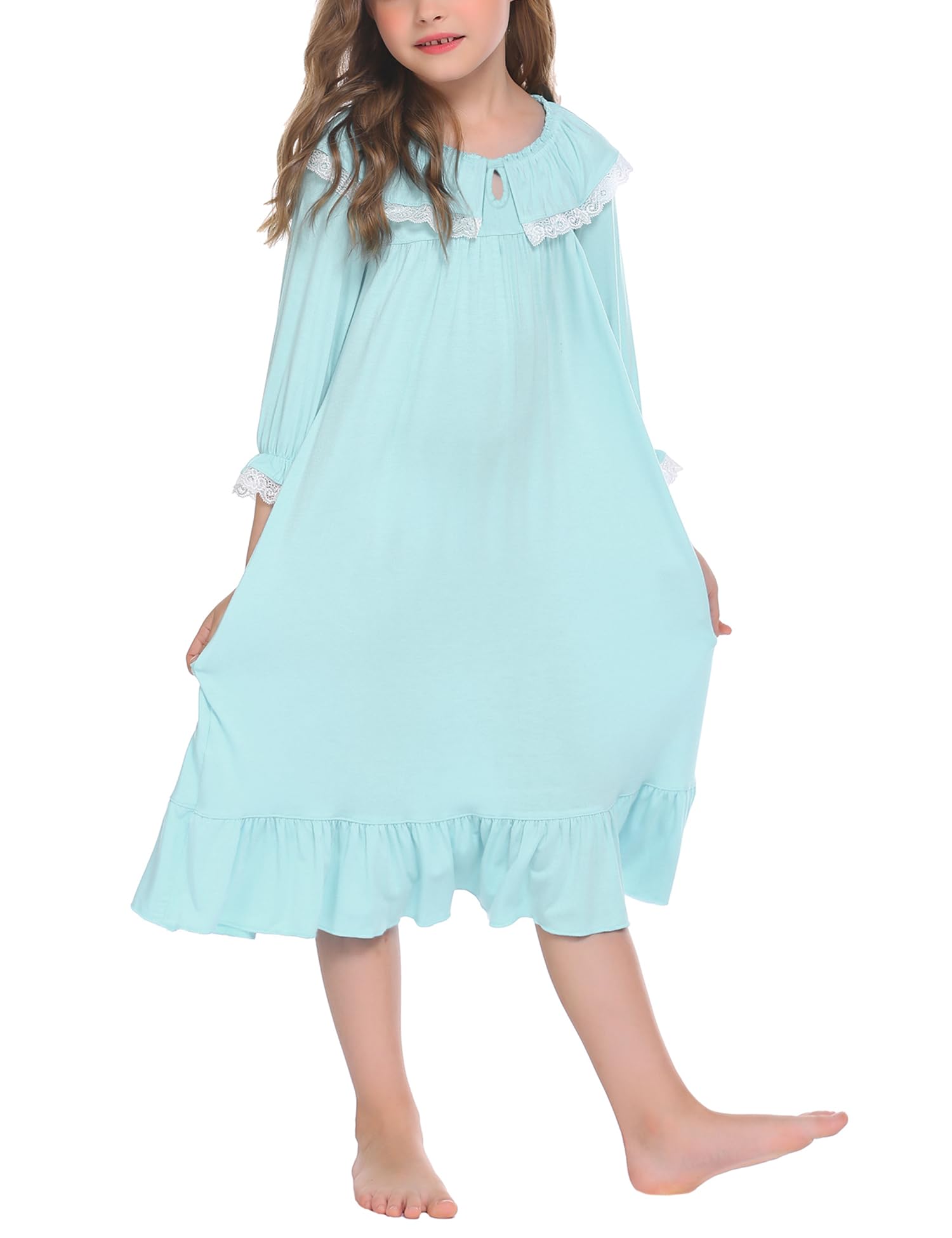 Ekouaer Girls Soft Princess Nightgown Sleep Shirt - Comfortable Cotton Pajama Dress for Kids Bedtime & Sleepovers