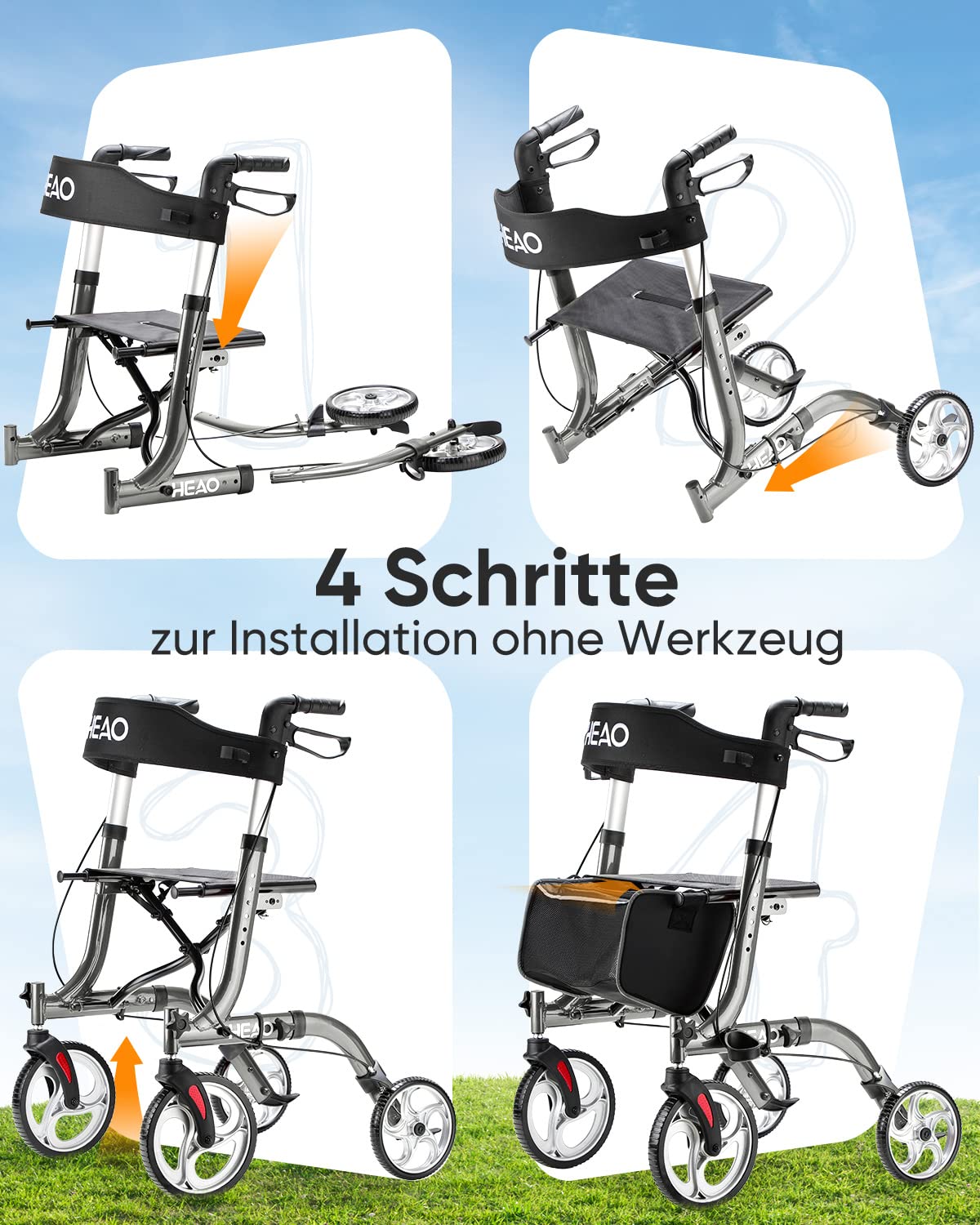 HEAO Foldable Lightweight Walker with Seat for Seniors - 10