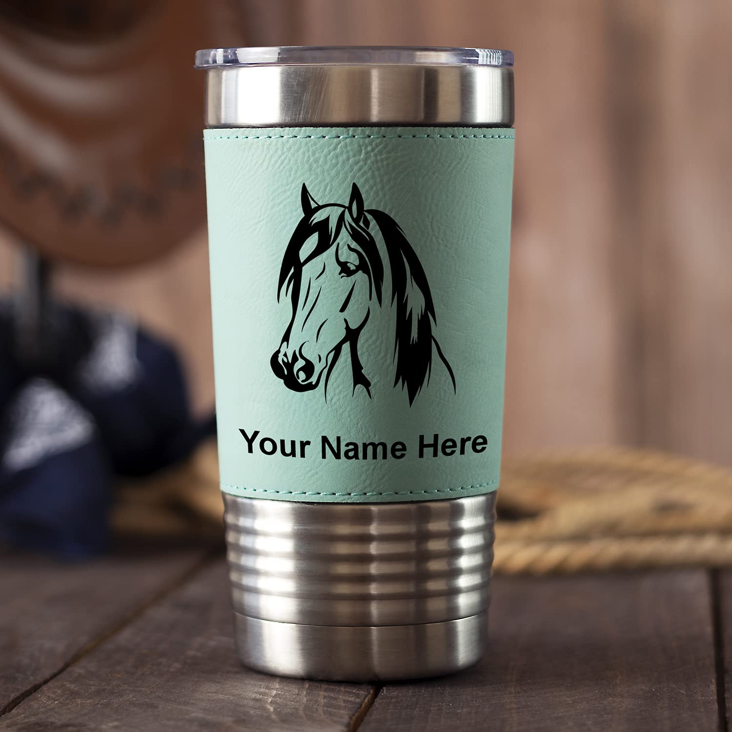 LaserGram 20oz Vacuum Insulated Stainless Steel Tumbler Mug with Lid - Personalized Engraved Gift for Linemen - Leakproof & Sweatproof for Work, Gym & Outdoor Activities (Faux Leather, Black)