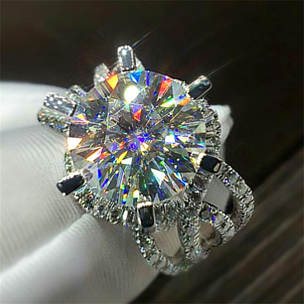 925 Sterling Silver Shiny Full Diamond Gemstone Ring - Cubic Zirconia CZ Multi Row Eternity Band - Engagement Wedding Ring for Women (Size 7) - Perfect for Anniversary, Proposal & Special Occasions